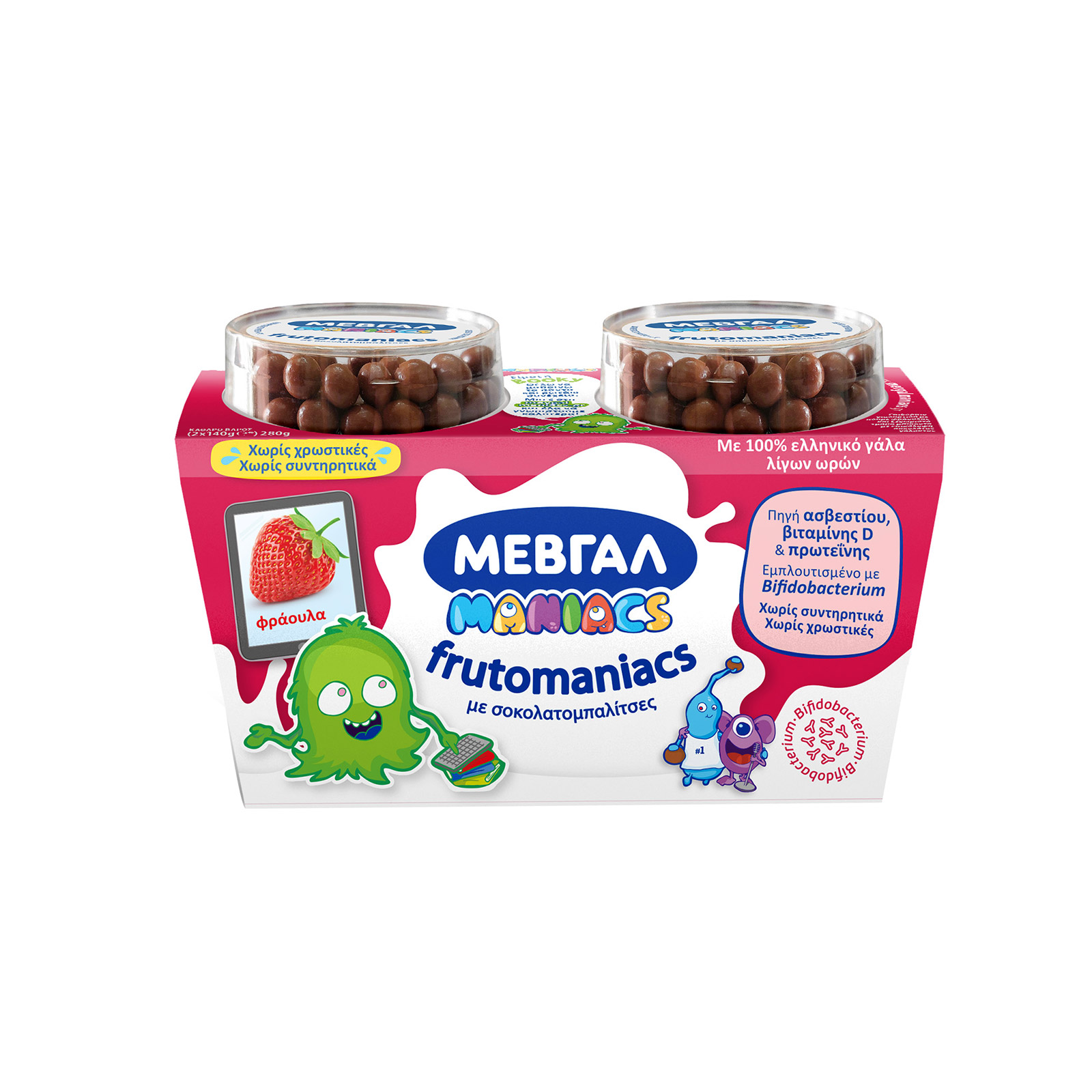 Μεβγάλ Frutomaniacs επιδόρπιο γιαουρτιού φράουλα - σοκολάτα 2x140g εικόνα 1