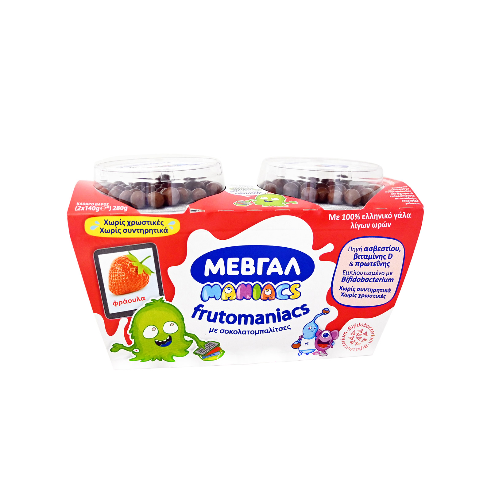 Μεβγάλ Frutomaniacs επιδόρπιο γιαουρτιού φράουλα - σοκολάτα 2x140g εικόνα 1