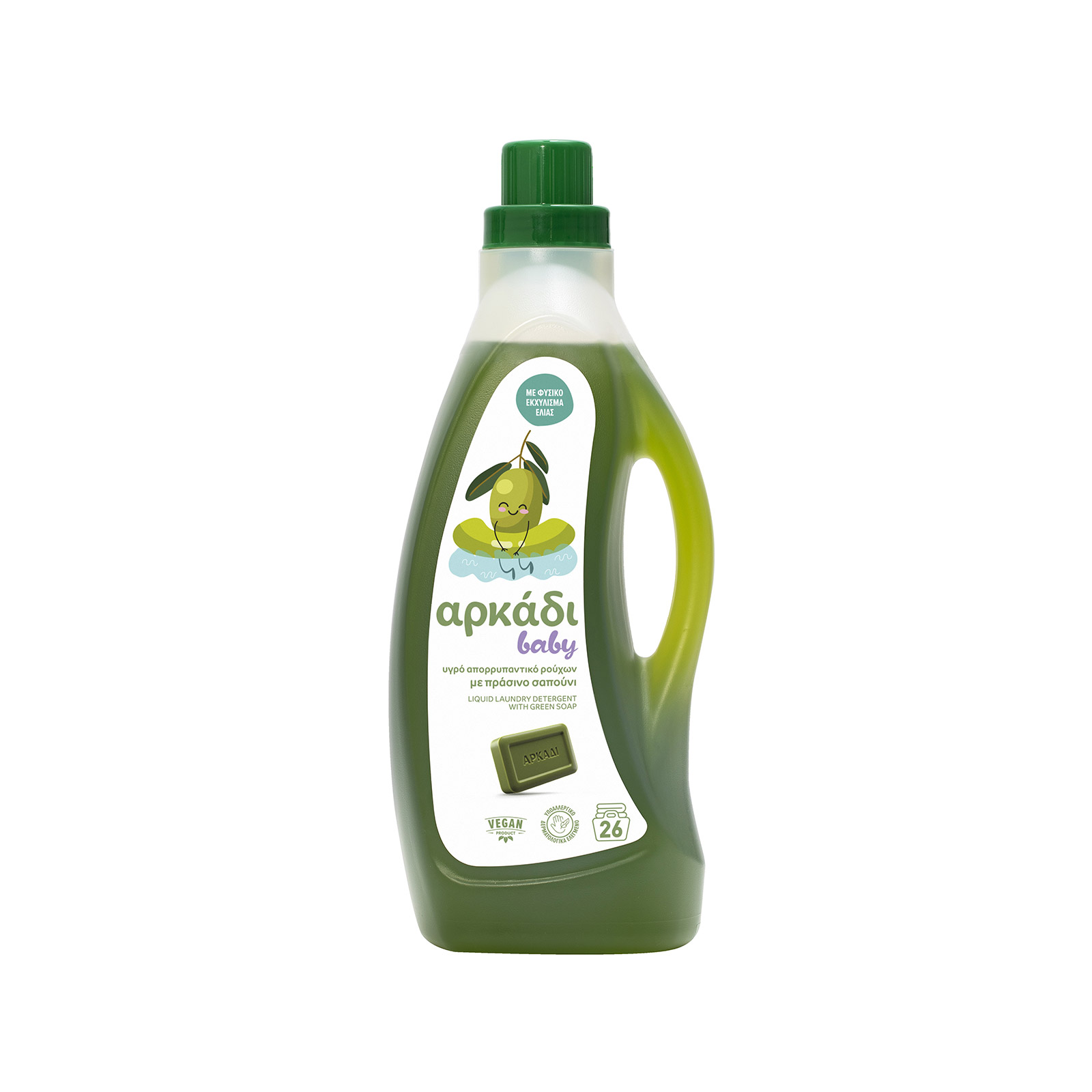 Αρκάδι Baby υγρό απορρυπαντικό ρούχων για μωρά με πράσινο σαπούνι 1,575lt 26μεζ εικόνα 1