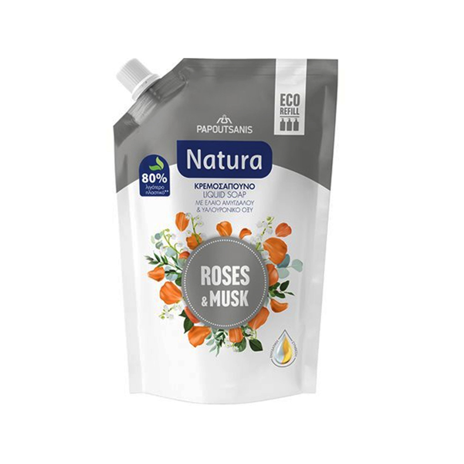 Papoutsanis Natura υγρό κρεμοσάπουνο ανταλλακτικό rose & musk 500ml εικόνα 1