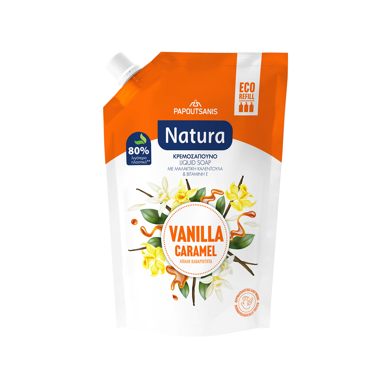 Papoutsanis Natura υγρό κρεμοσάπουνο χεριών ανταλλακτικό vanilla caramel 750ml εικόνα 1