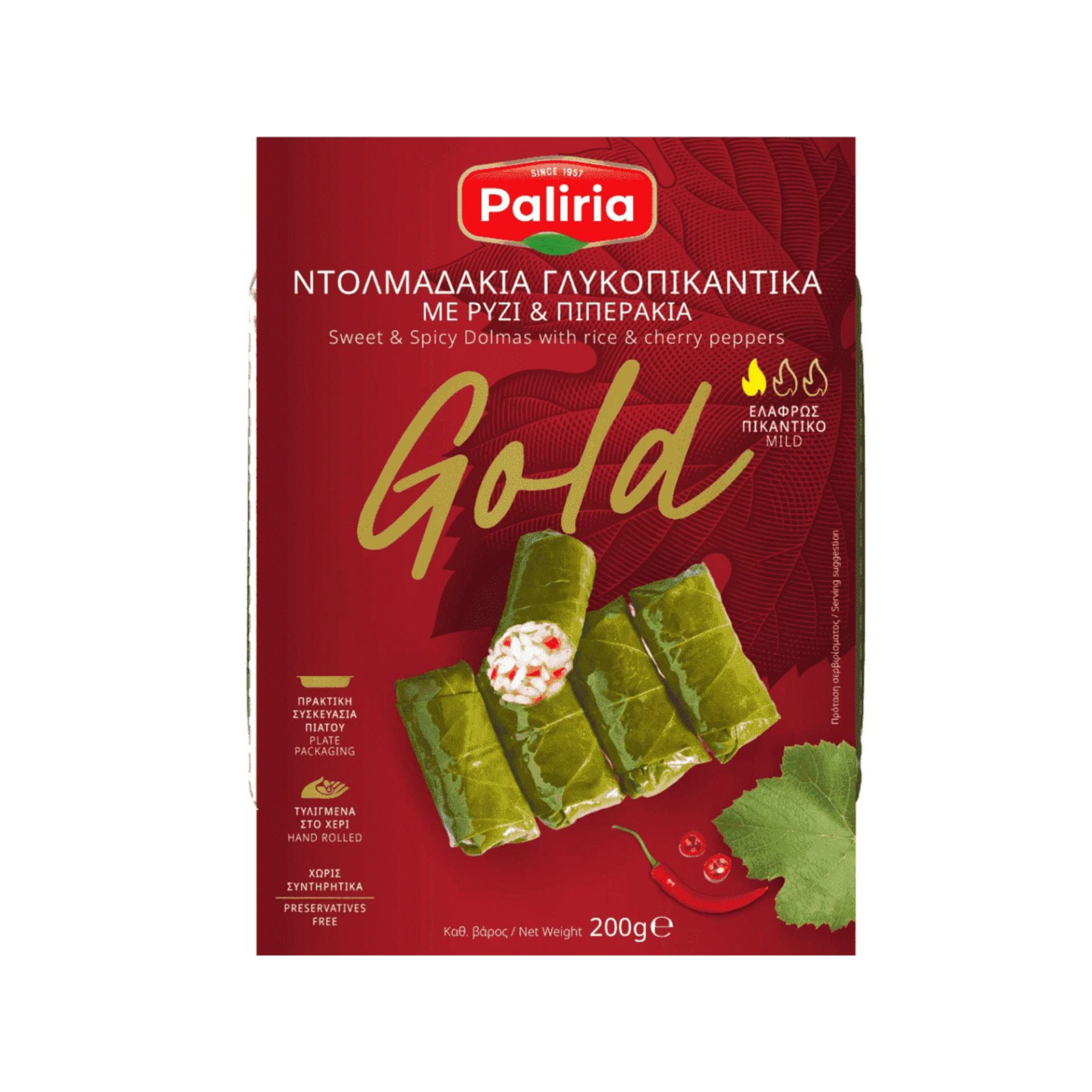 Paliria Gold ντολμαδάκια γλυκοπικάντικα με ρύζι & πιπεράκια 200g εικόνα 1