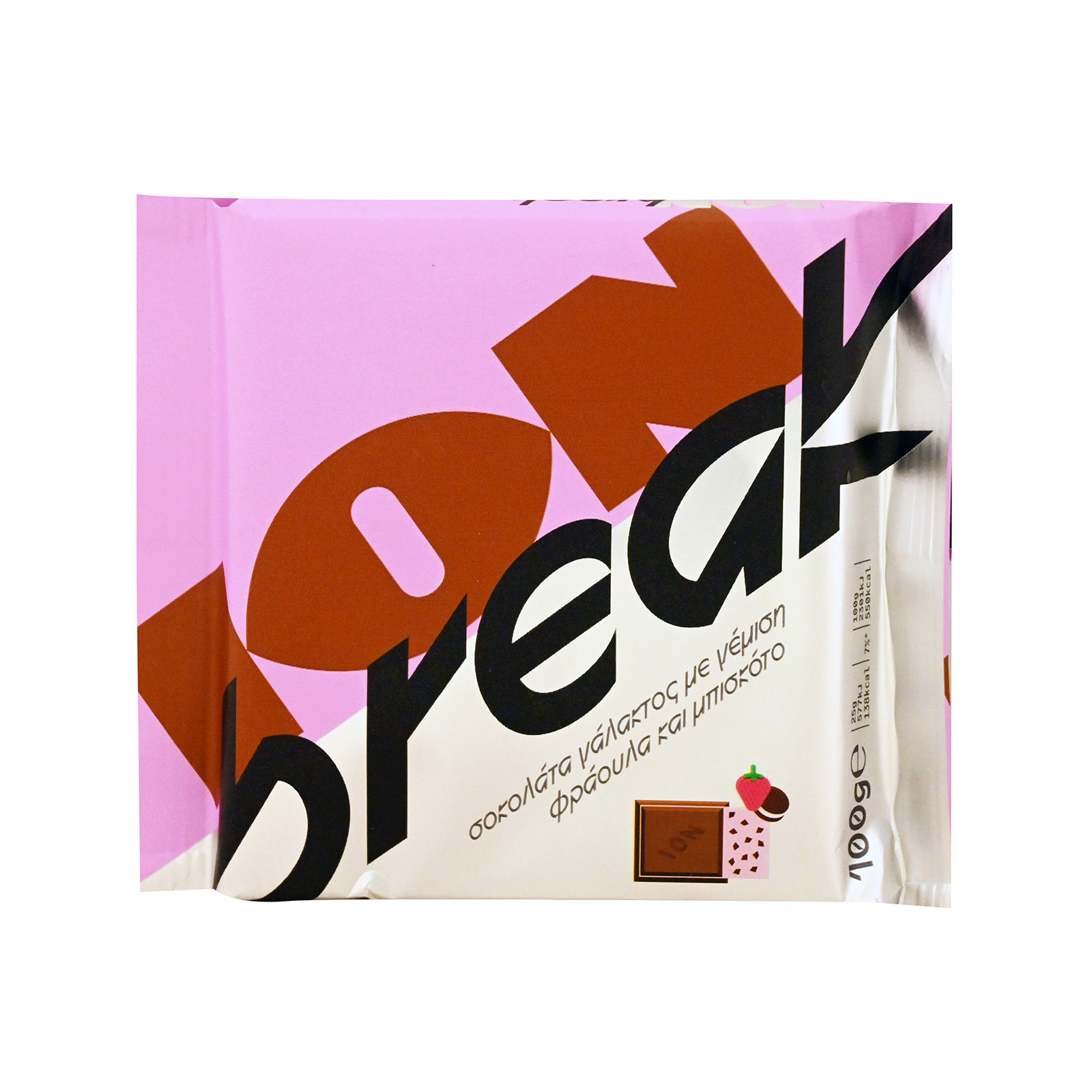 Ιον Break σοκολάτα γάλακτος φράουλα & μπισκότο 100g εικόνα 1