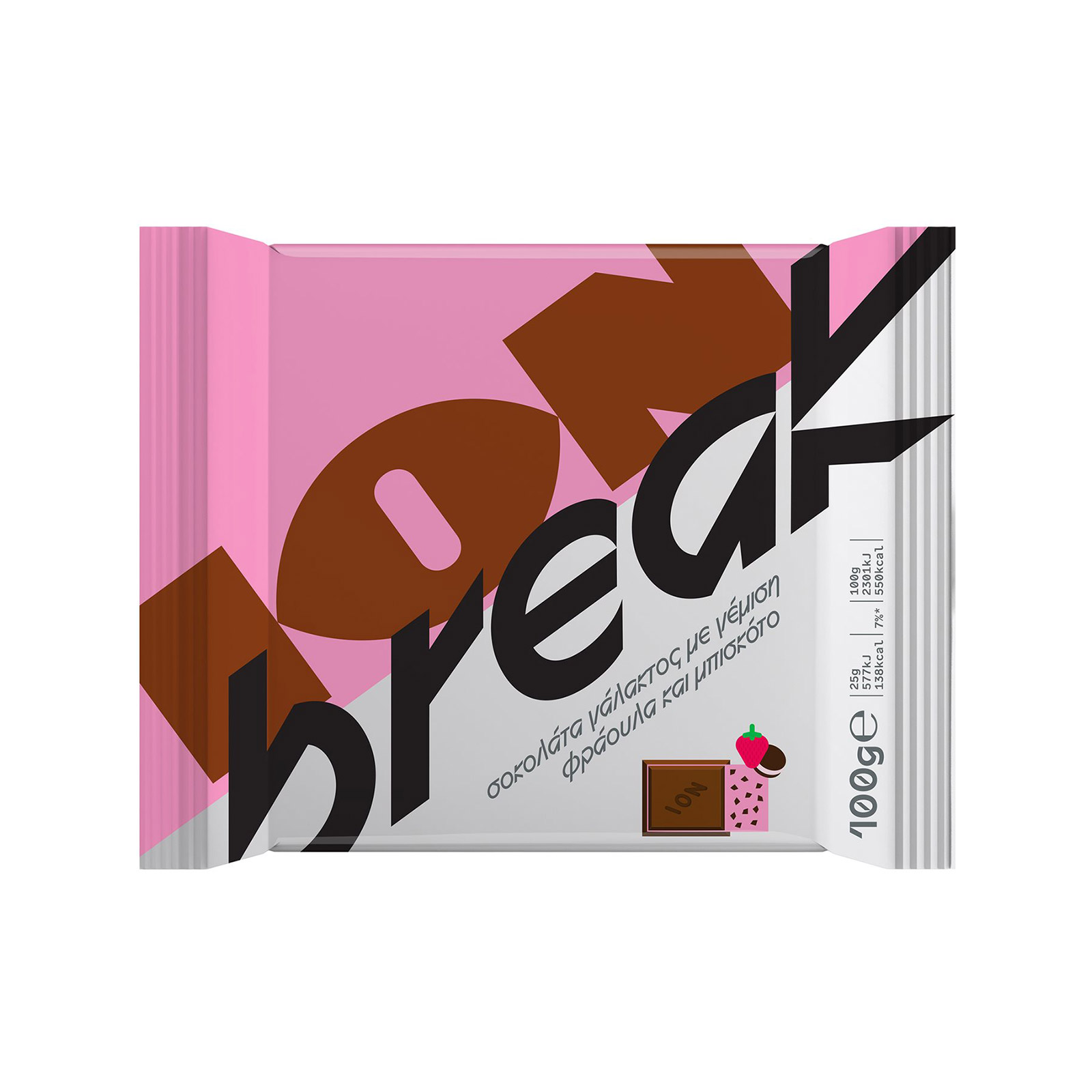 Ιον Break σοκολάτα γάλακτος φράουλα & μπισκότο 100g εικόνα 1