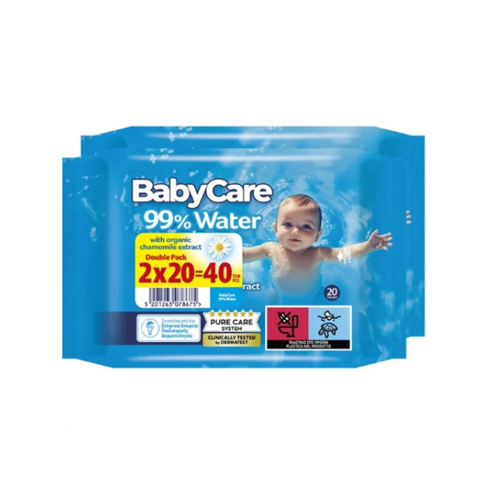 Babycare 99% water υγρά μαντηλάκια 2x20τεμ εικόνα 1