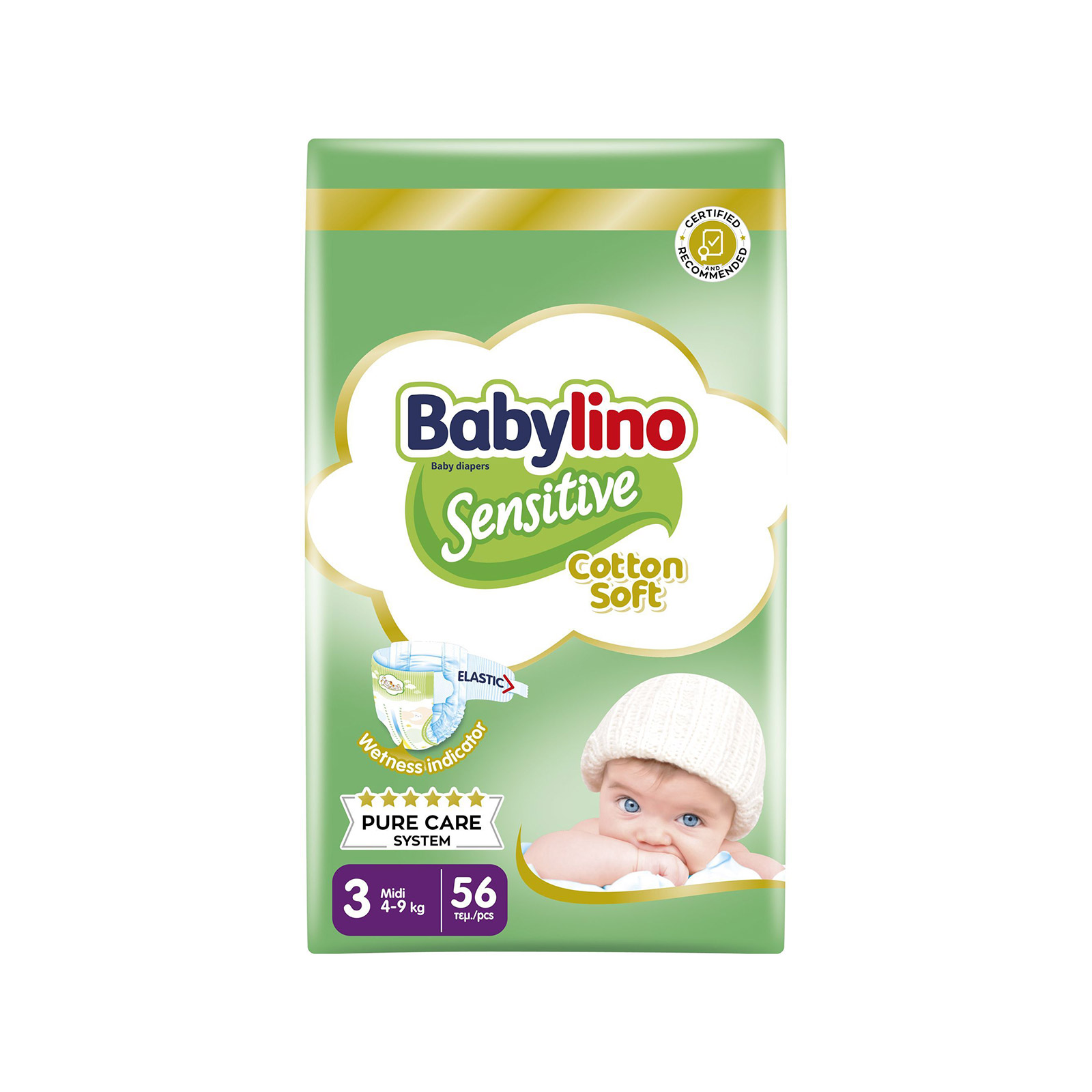 Babylino Sensitive Cotton Soft πάνες παιδικές Nο. 3/ 4-9kg 56τεμ εικόνα 1