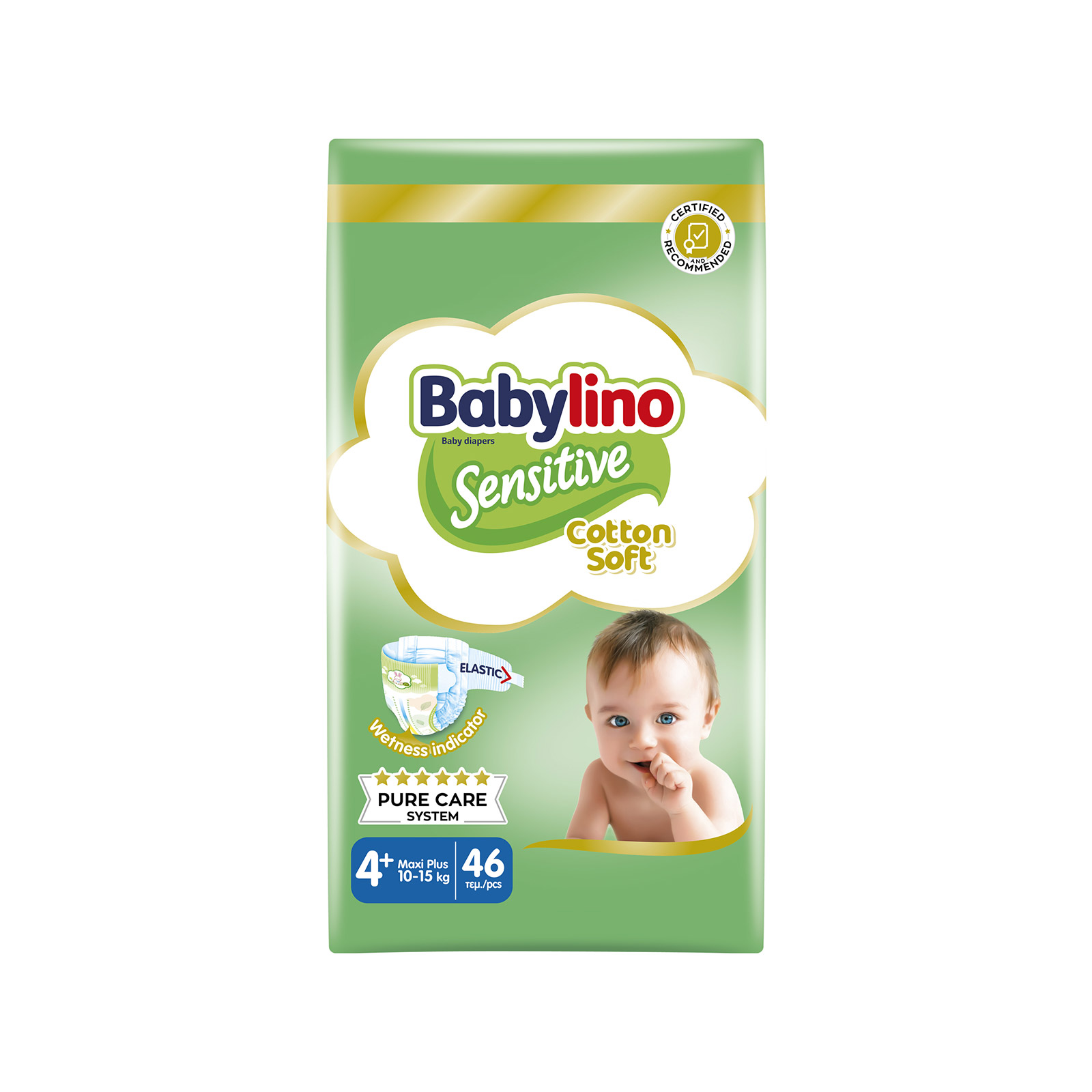 Babylino Sensitive Cotton Soft πάνες παιδικές Nο. 4+ / 10- 15kg 46τεμ εικόνα 1