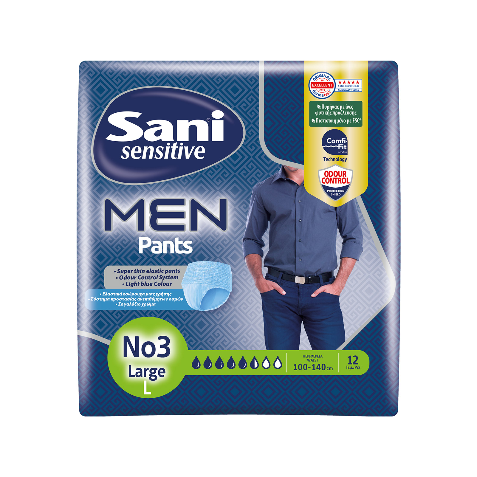 Sani Men sensitive πάνες ακράτειας Nο. 3 / large/περιφέρεια 100- 140cm 12τεμ εικόνα 1