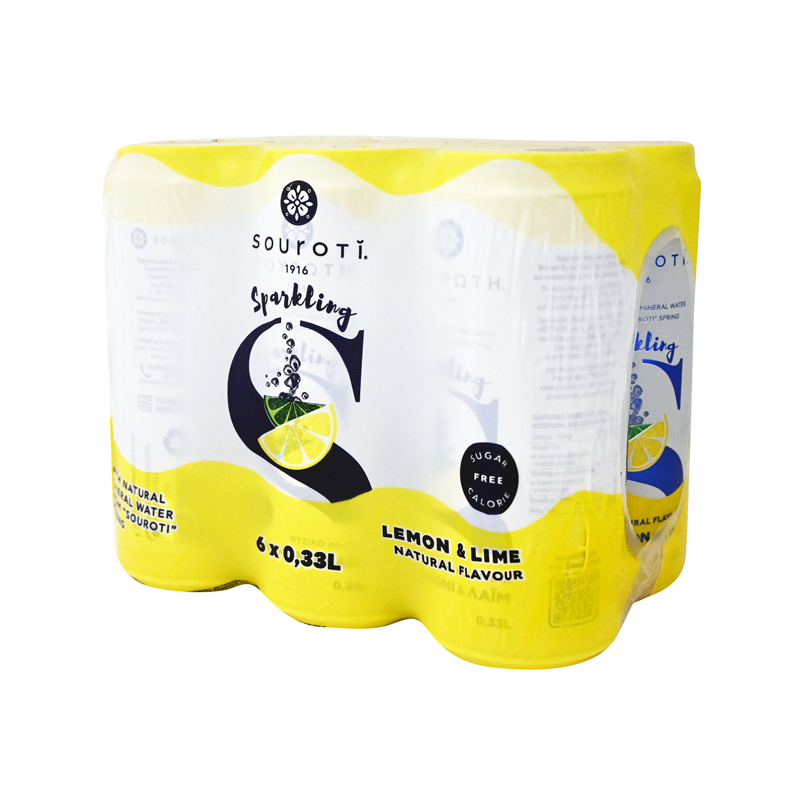 Souroti sparkling natural mineral water lemon & lime 6x330ml image 1