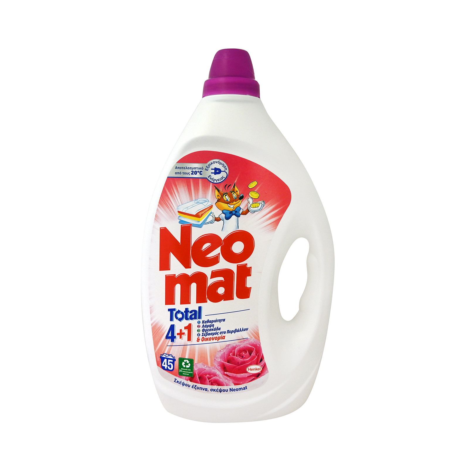 Neomat Gel total 4 +1 υγρό απορρυπαντικό πλυντηρίου ρούχων άνθη τριανταφυλλιάς 2,025lt 45μεζ εικόνα 1