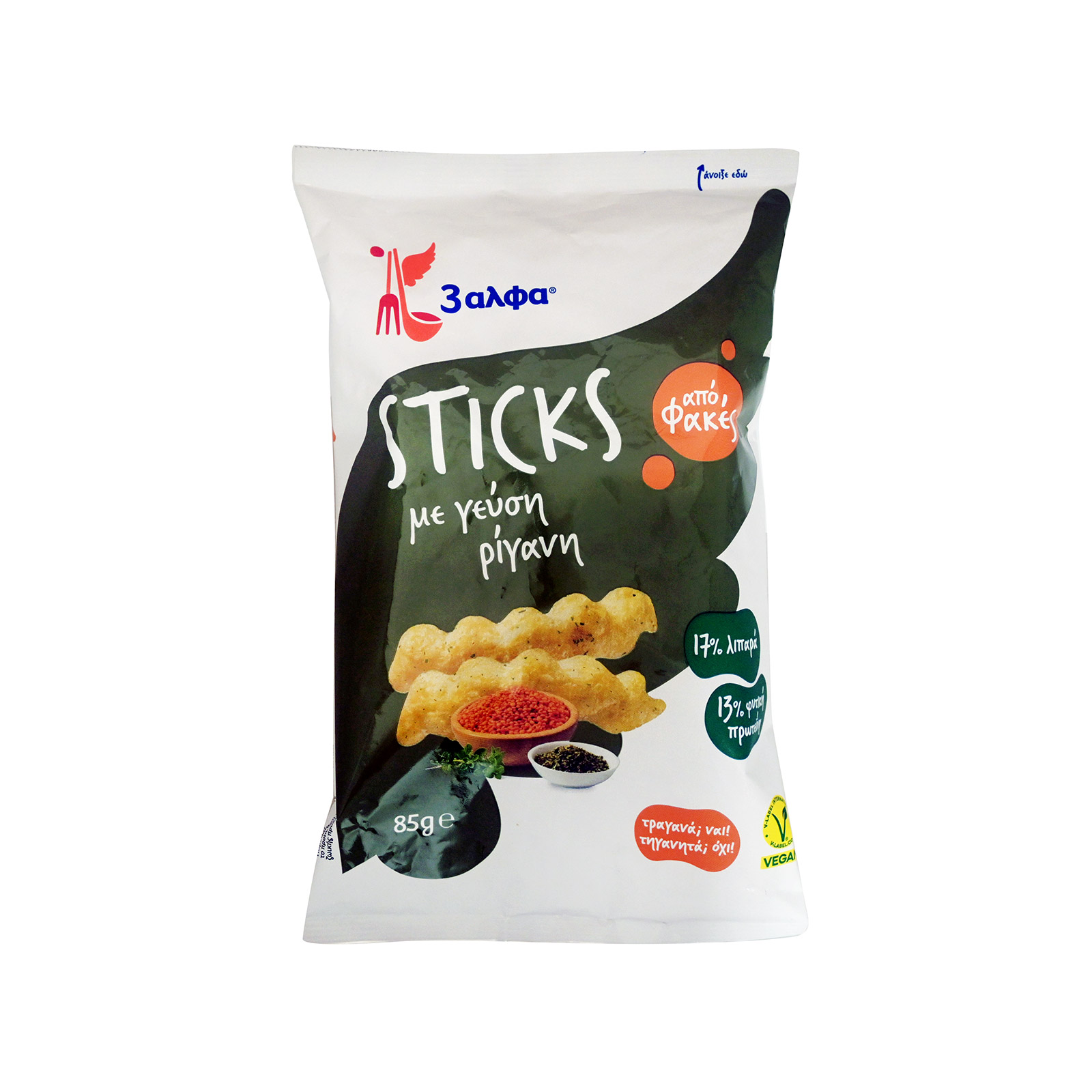 3αλφα Sticks σνάκ κόκκινης φακής με γεύση ρίγανη 85g εικόνα 1