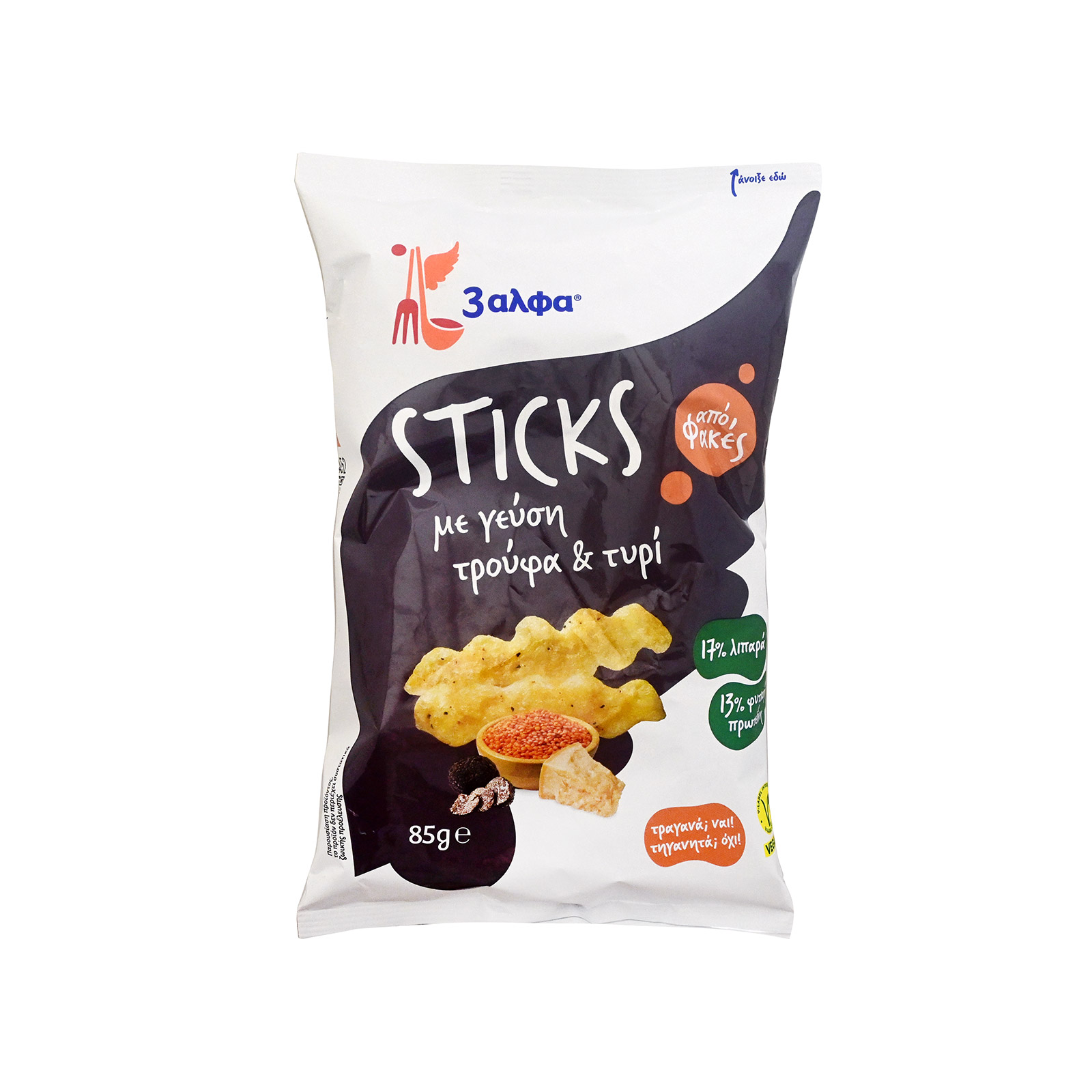 3άλφα Sticks σνάκ κόκκινης φακής με γεύση τρούφα & τυρί εικόνα 1