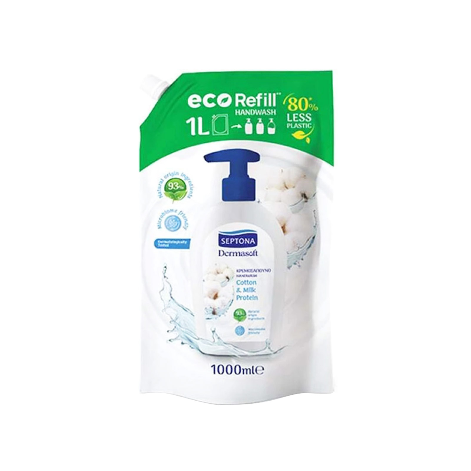 Septona υγρό κρεμοσάπουνο ανταλλακτικό cotton & milk protein 1lt εικόνα 1