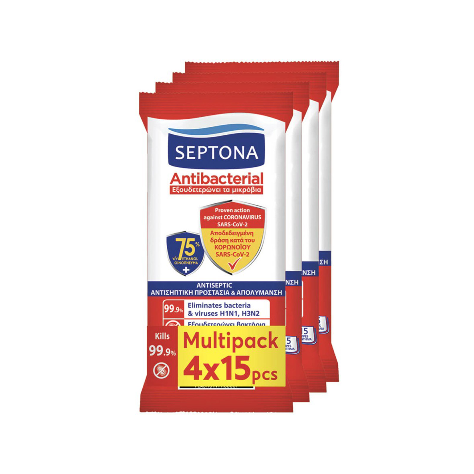 Septona Antibacterial υγρά μαντηλάκια 4x15τεμ εικόνα 1