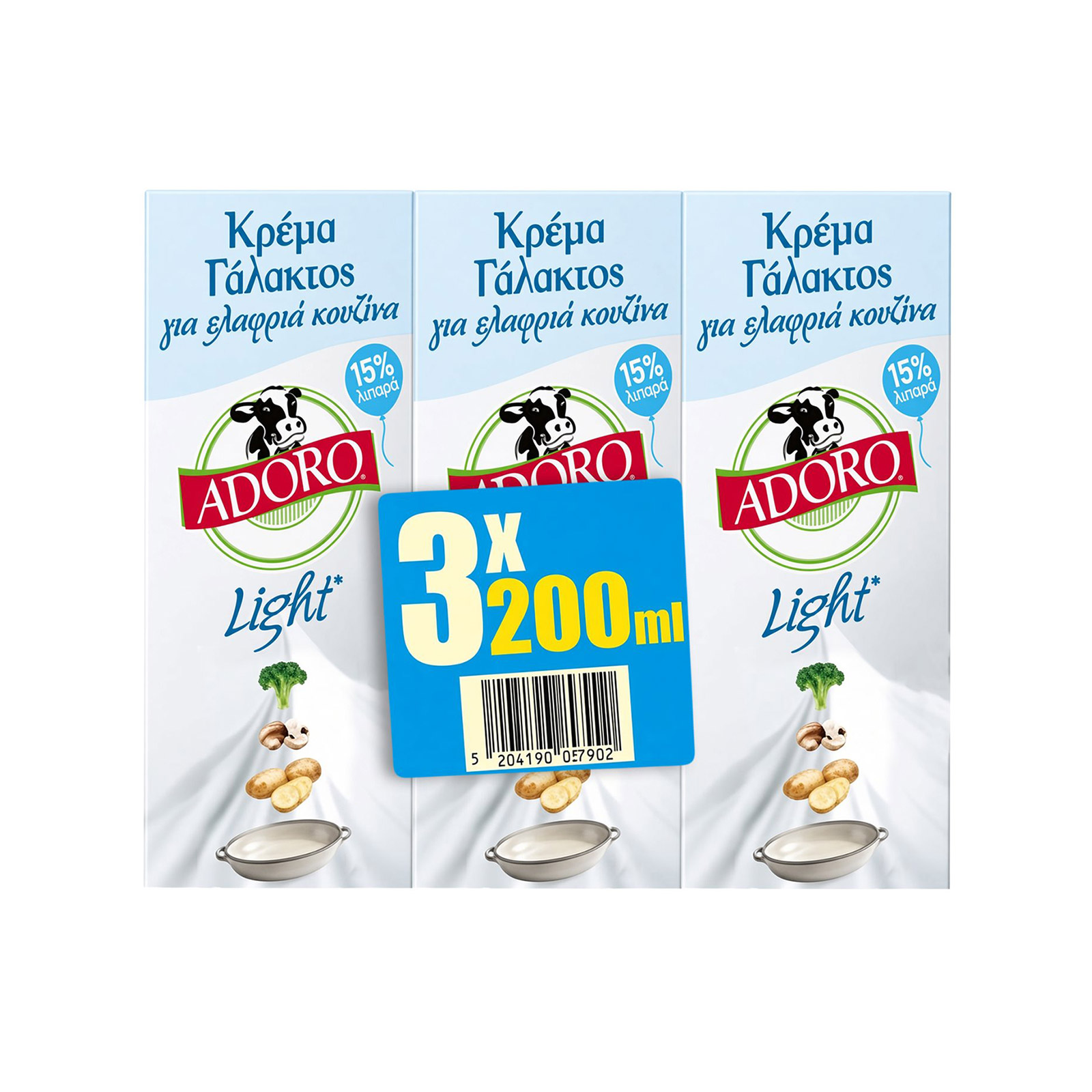 Adoro Light κρέμα γάλακτος 3x200ml εικόνα 1
