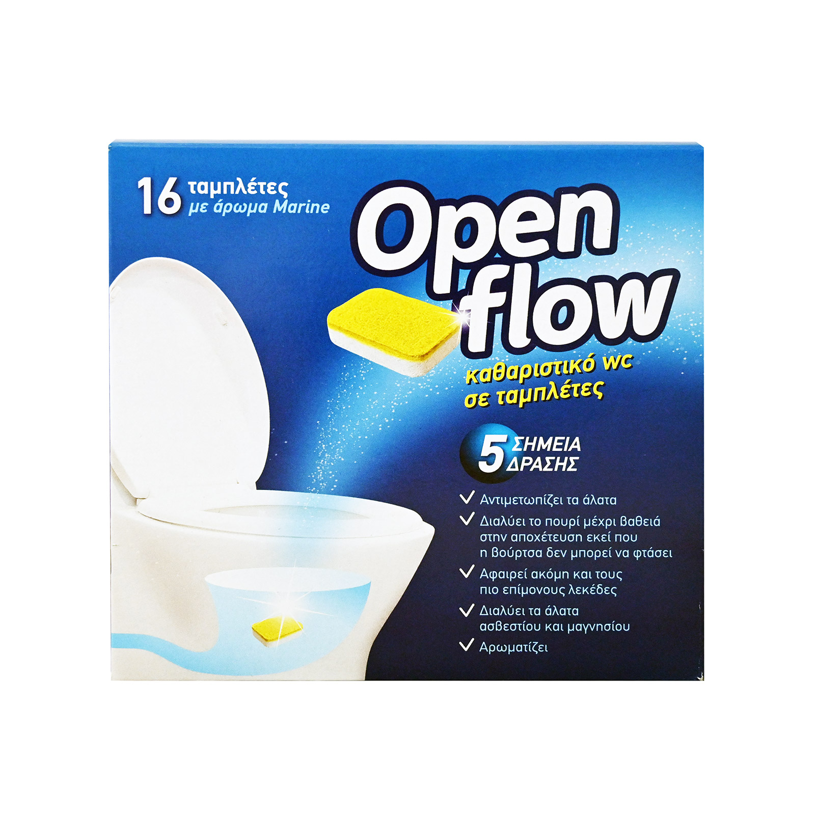 Open flow toilet cleaning tablets marine 16 pieces 320g image 1