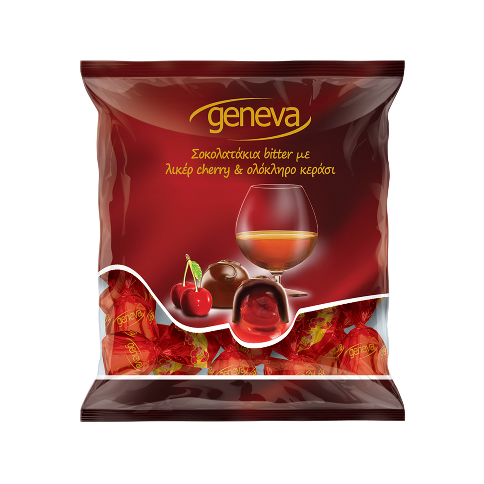 Geneva σοκολατάκια bitter λικέρ cherry & ολόκληρο κεράσι 150g εικόνα 1