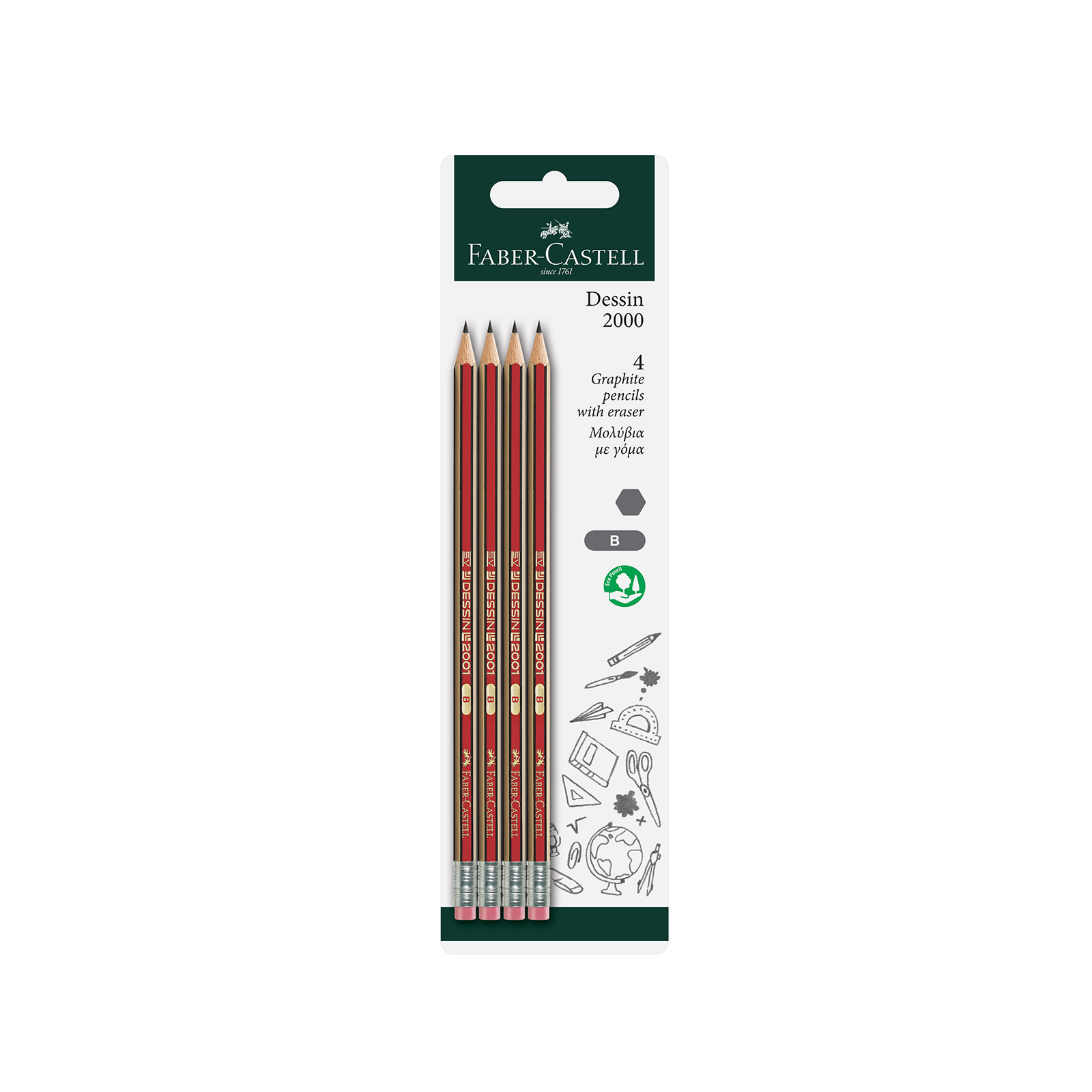 Faber Castell Dessini 2001 μολύβια με γόμα 4τεμ εικόνα 1