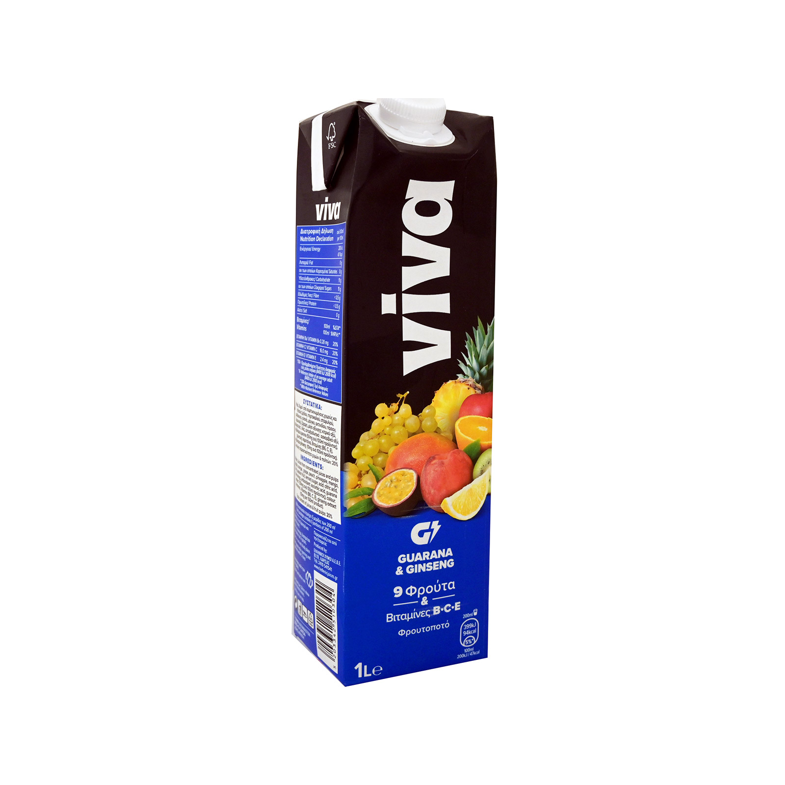 Viva φρουτοποτό guarana & ginseng 1lt εικόνα 1