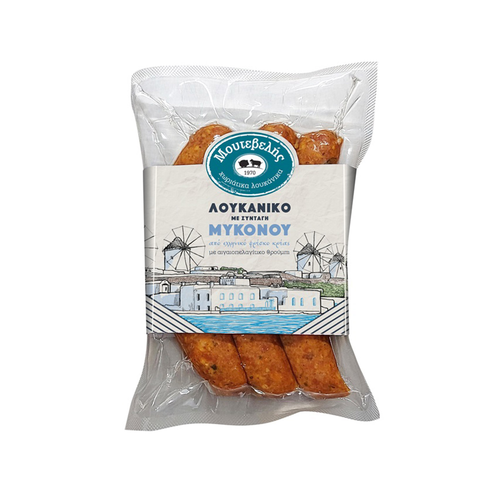 Μουτεβελής Συνταγή Μυκόνου λουκάνικα χωριάτικα με νησιώτικο θρούμπι 270g εικόνα 1