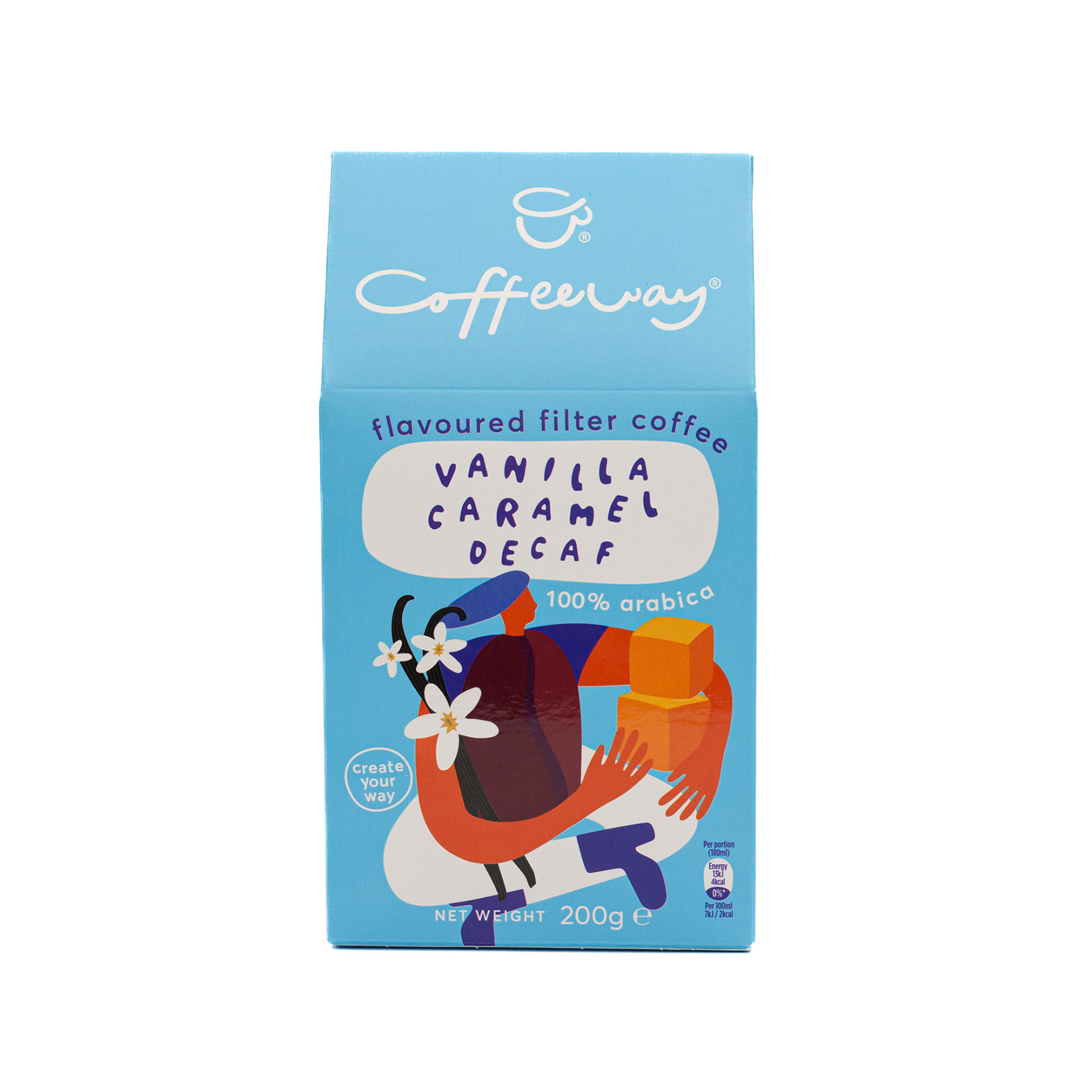 Coffeeway καφές φίλτρου vanilla, caramel χωρίς καφεϊνη 200g εικόνα 1