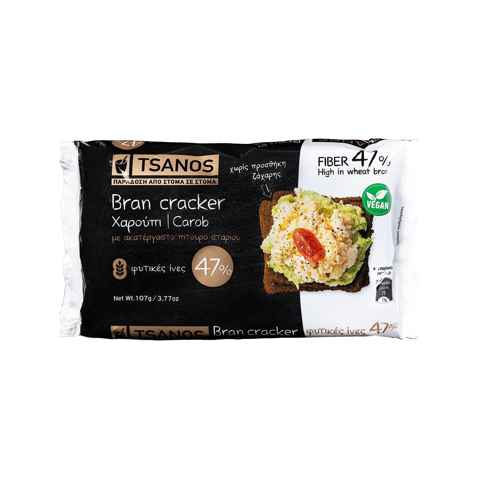 Tsanos Bran cracker κράκερ χαρούπι 107g εικόνα 1