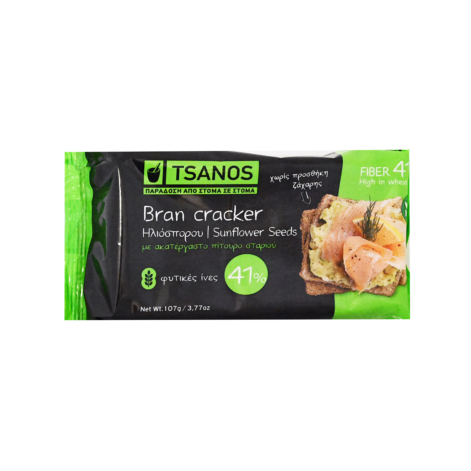 Tsanos Bran crackers κράκερ ηλιόσπορου 107g εικόνα 1