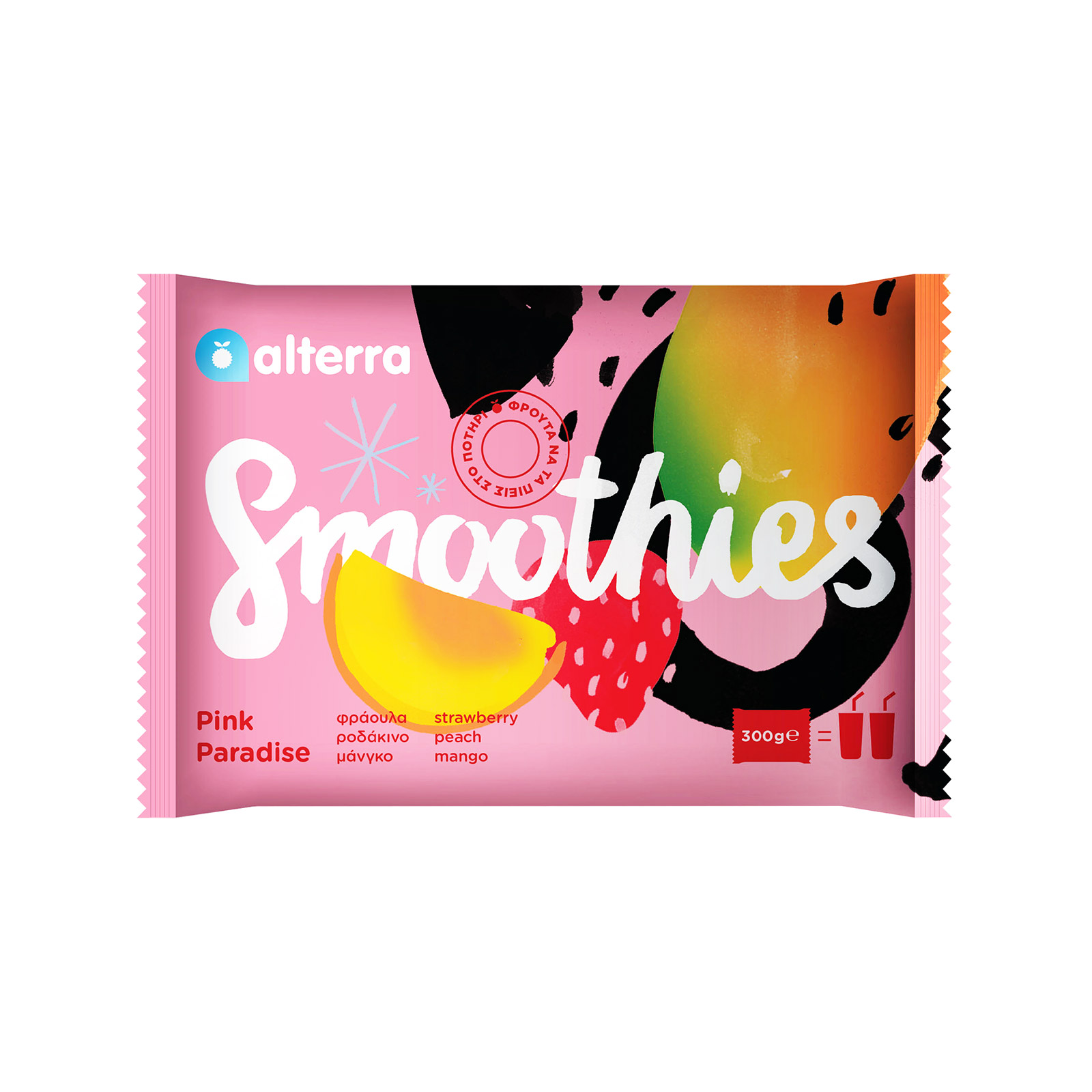 Alterra Pink paradise σνακ smoothie κατάψυξης φράουλα, ροδάκινο, μάνγκο 300g εικόνα 1