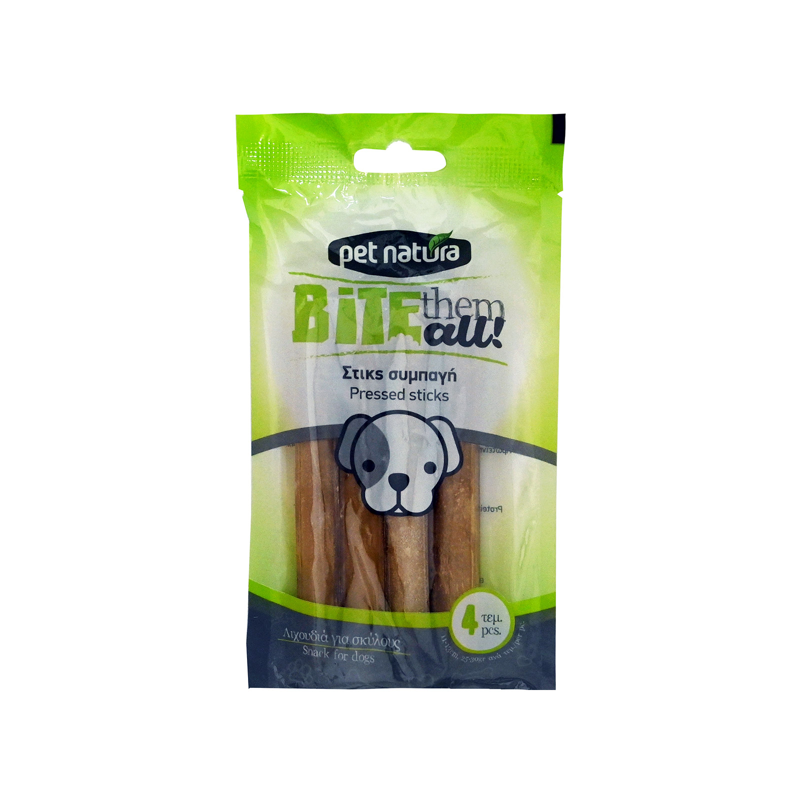Pet Natura Bite them all τροφή σκύλου συμπληρωματική στικς συμπαγή 11-13εκ. 25-30γρ.ανά τεμ. 4τεμ εικόνα 1