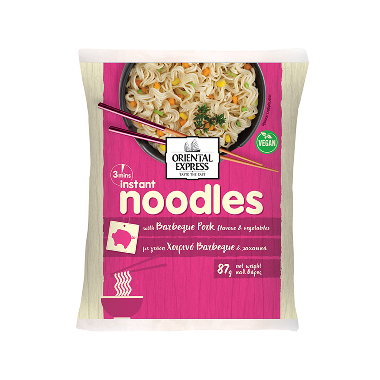 Oriental Express Σε 3 λεπτά νουντλς στιγμής με γεύση χοιρινο μπάρμπεκιου 87g εικόνα 1