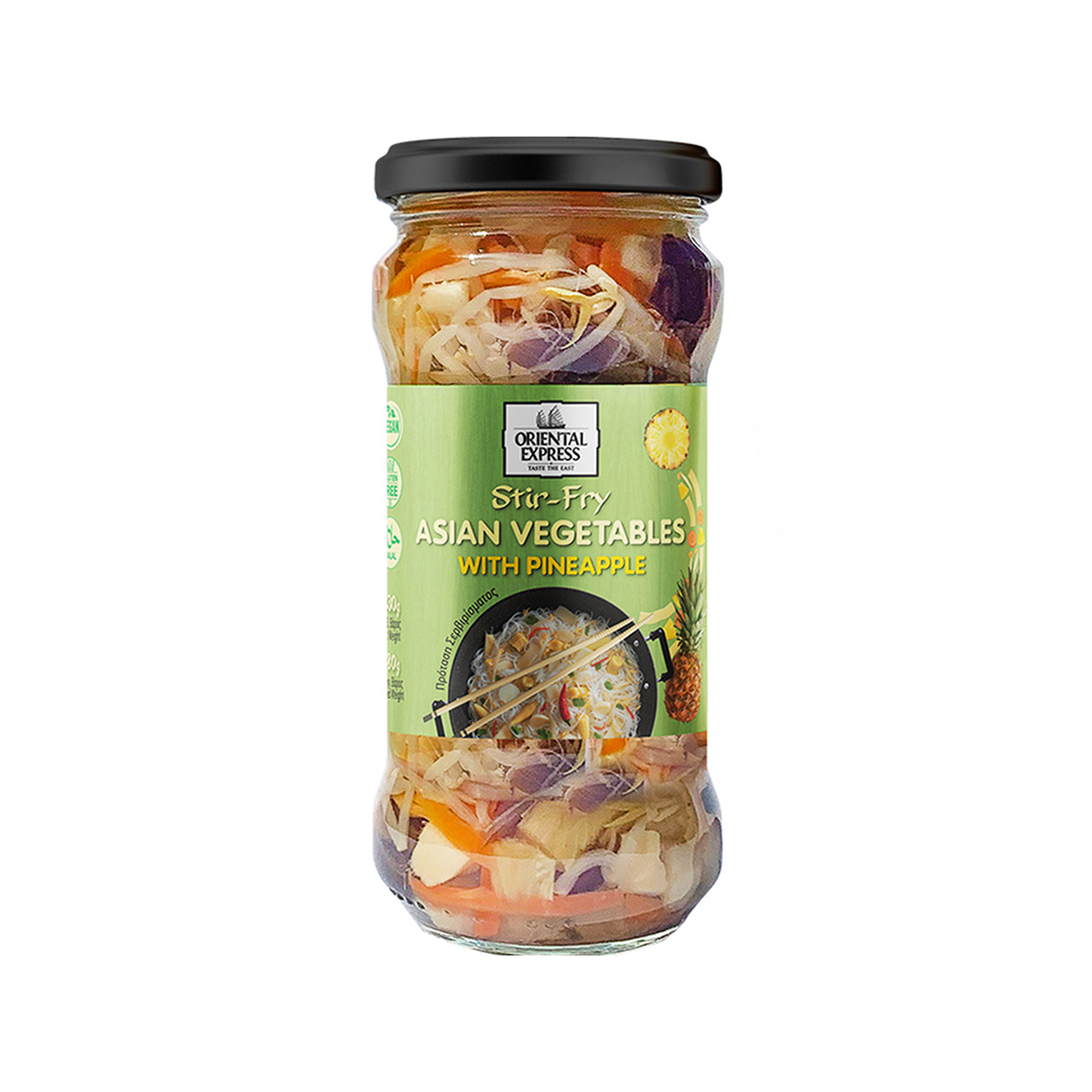 Oriental Express μείγμα ασιατικών λαχανικών σε άλμη με ανανά 330g (στραγγισμένο βάρος 180g) εικόνα 1