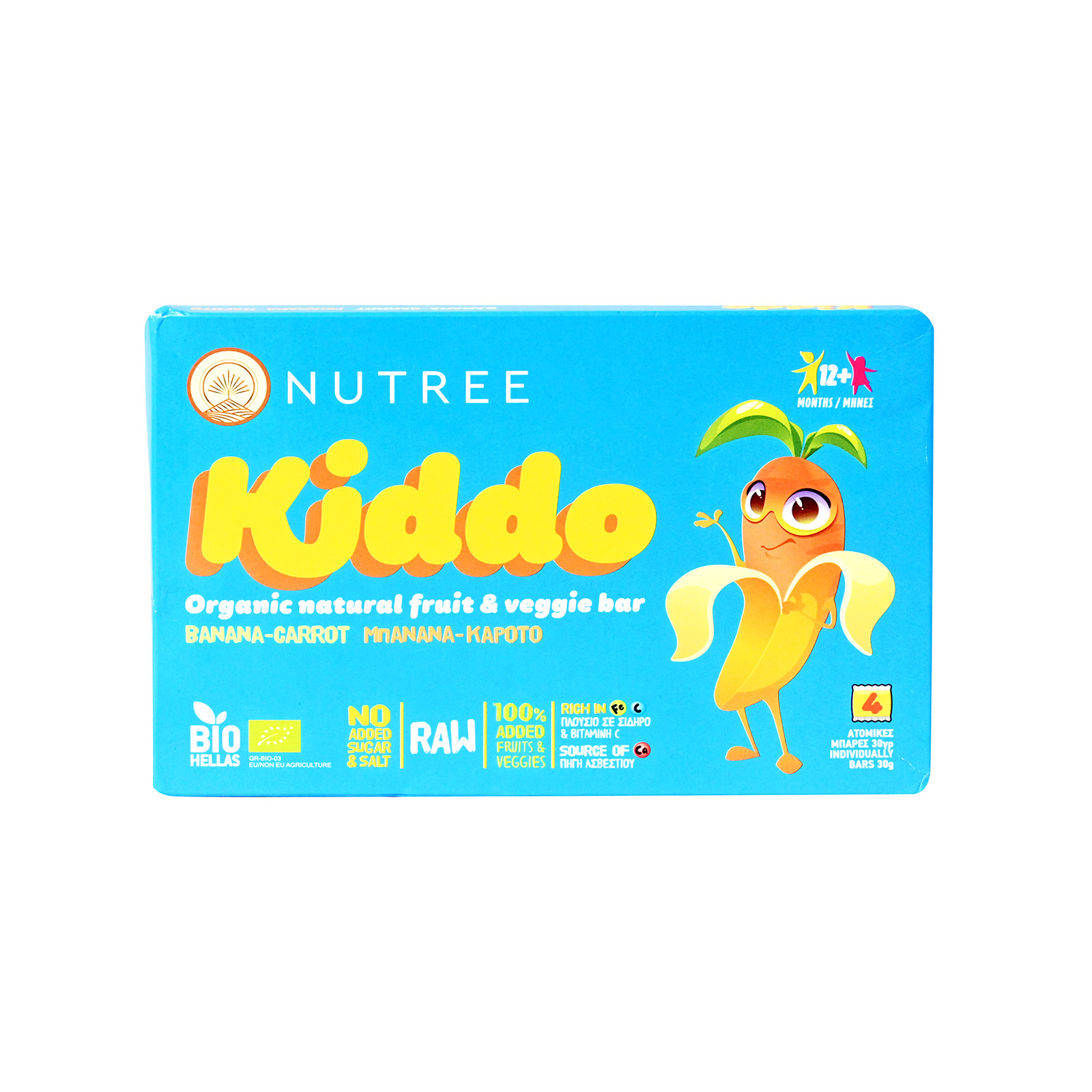 Nutree Kiddo μπάρες παιδικές μπανάνα - καρότο 4x30g εικόνα 1