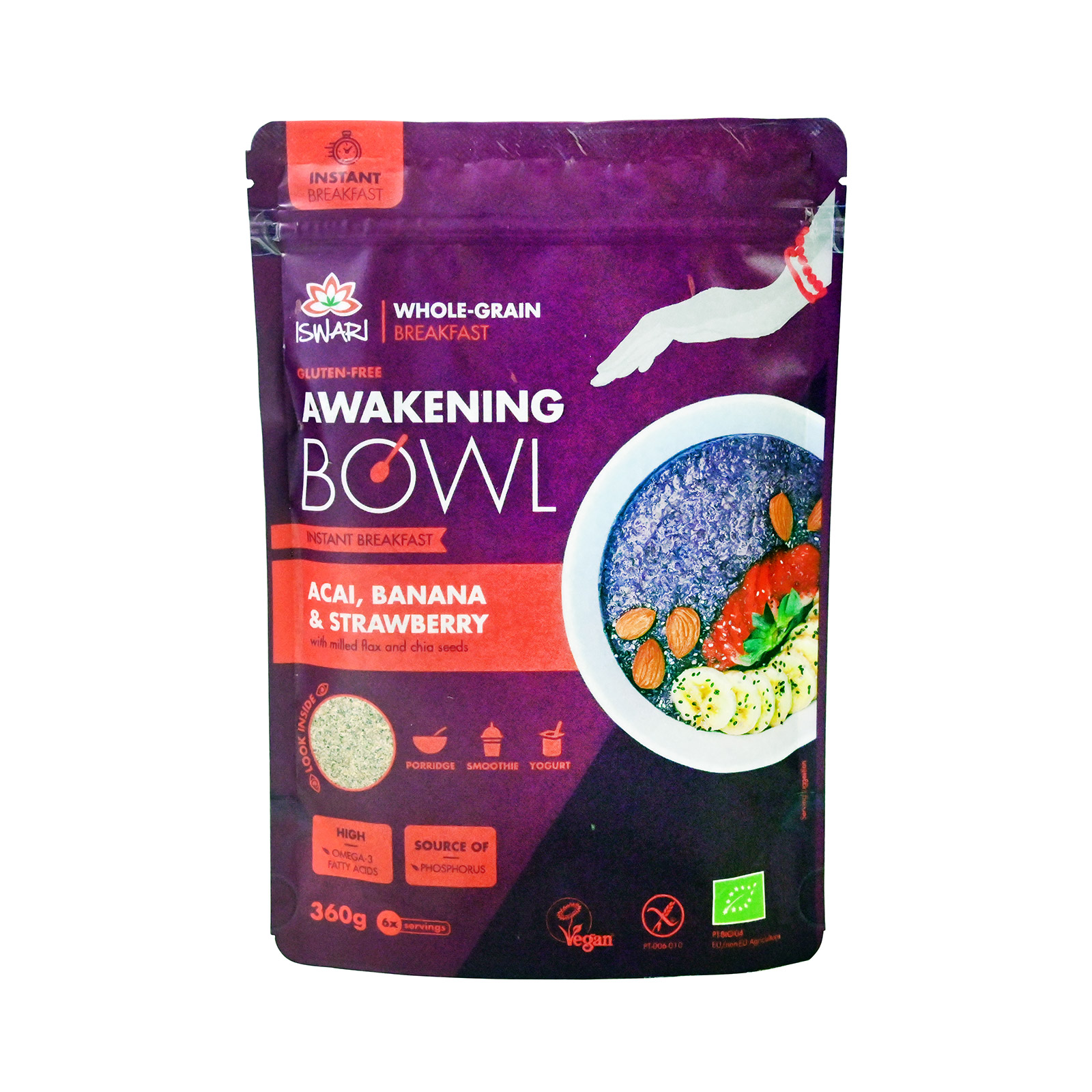Iswari Awakening Bowl μείγμα για πρωϊνό acai, banana & strawberry 360g εικόνα 1