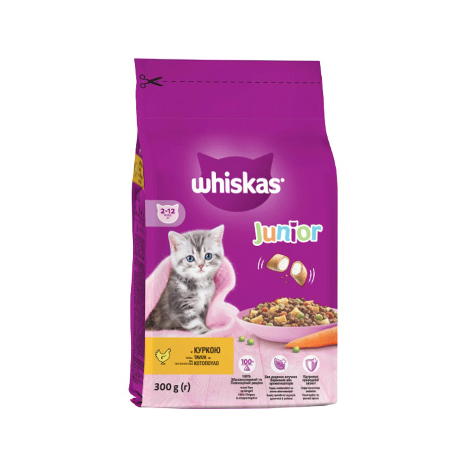 Whiskas Junior ξηρά τροφή γάτας με κοτόπουλο 300g εικόνα 1