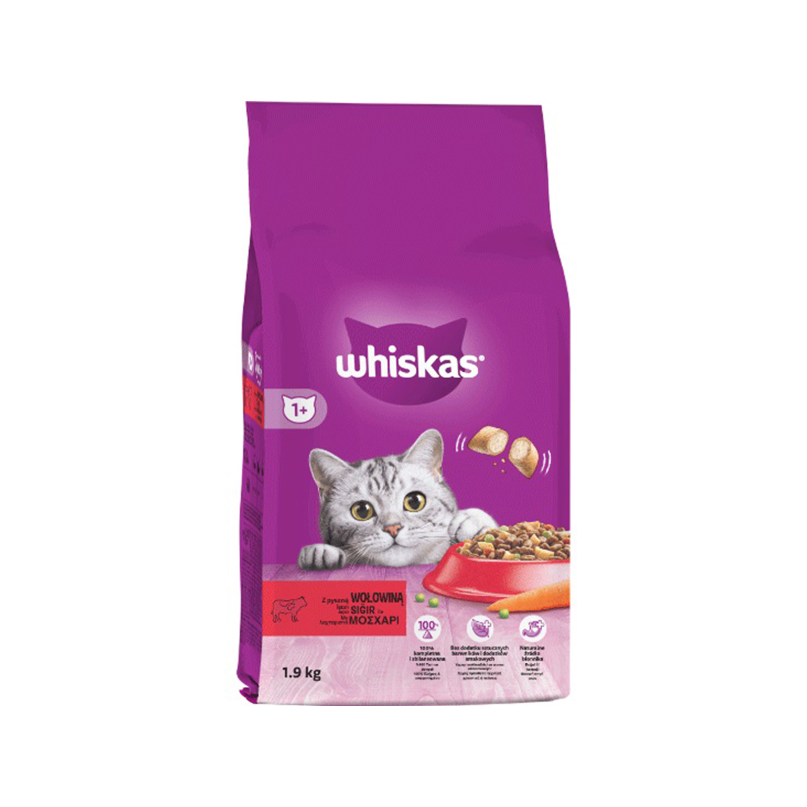 Whiskas Adult ξηρά τροφή γάτας με μοσχάρι 1.9kg εικόνα 1