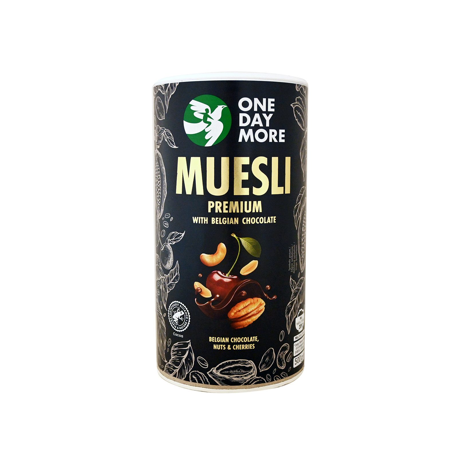 One day more Premium muesli belgian chocolate, nuts & cherries 500g image 1