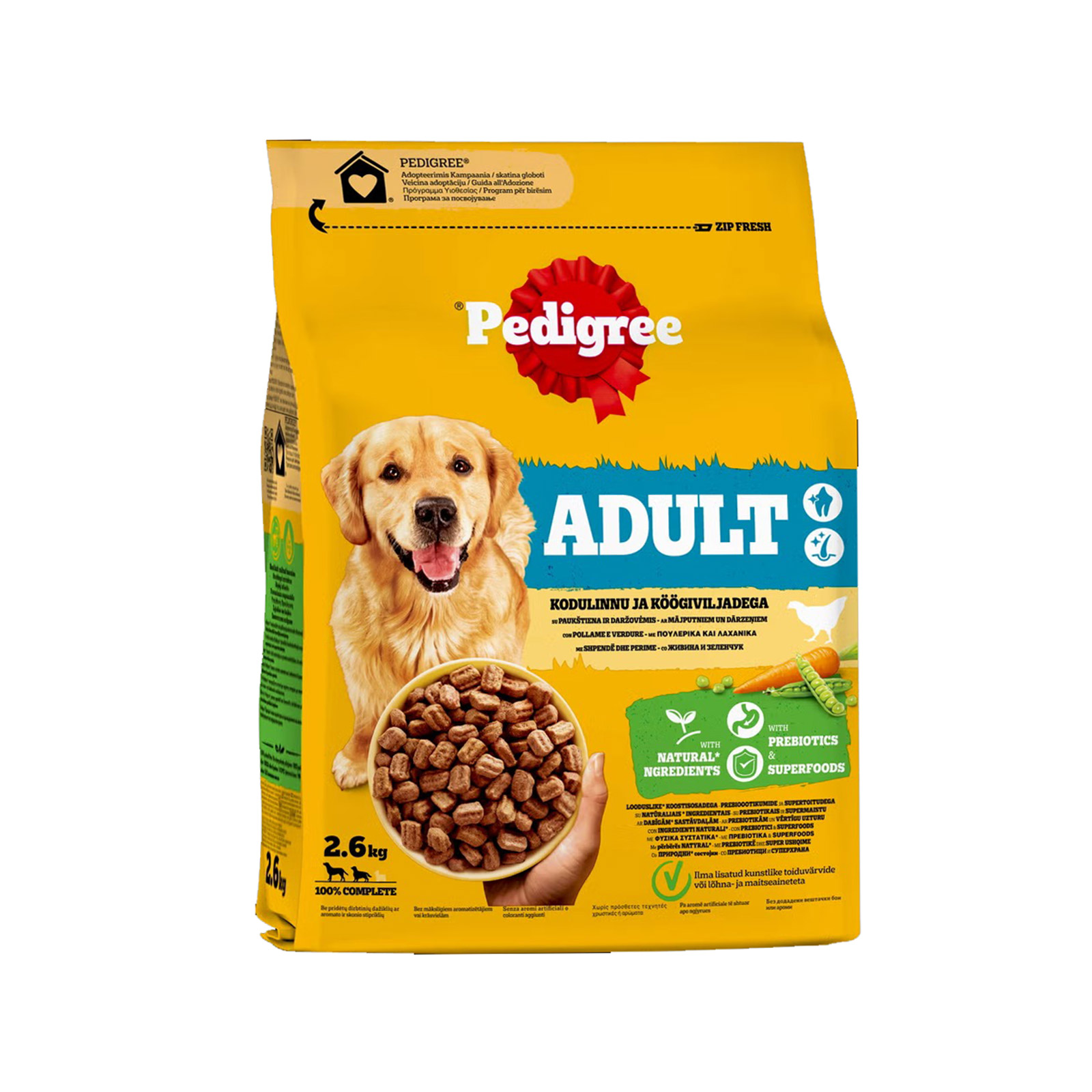 Pedigree Adult ξηρά τροφή σκύλου πουλερικά & λαχανικά 2.6kg εικόνα 1