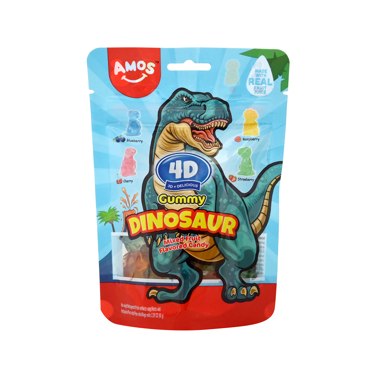 Amos Dinosaur 4D gummy mixed fruit 65g image 1