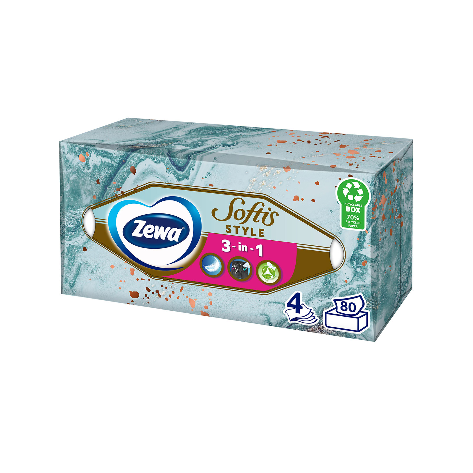 Zewa Softis tissues box light blue 80 sheets 193g image 1