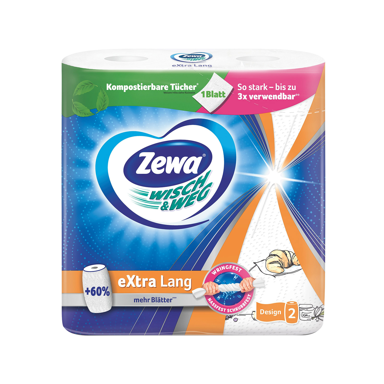 Zewa Wisch & Weg ρολό χαρτί κουζίνας extra lang 144 φύλλα 2x188g εικόνα 1