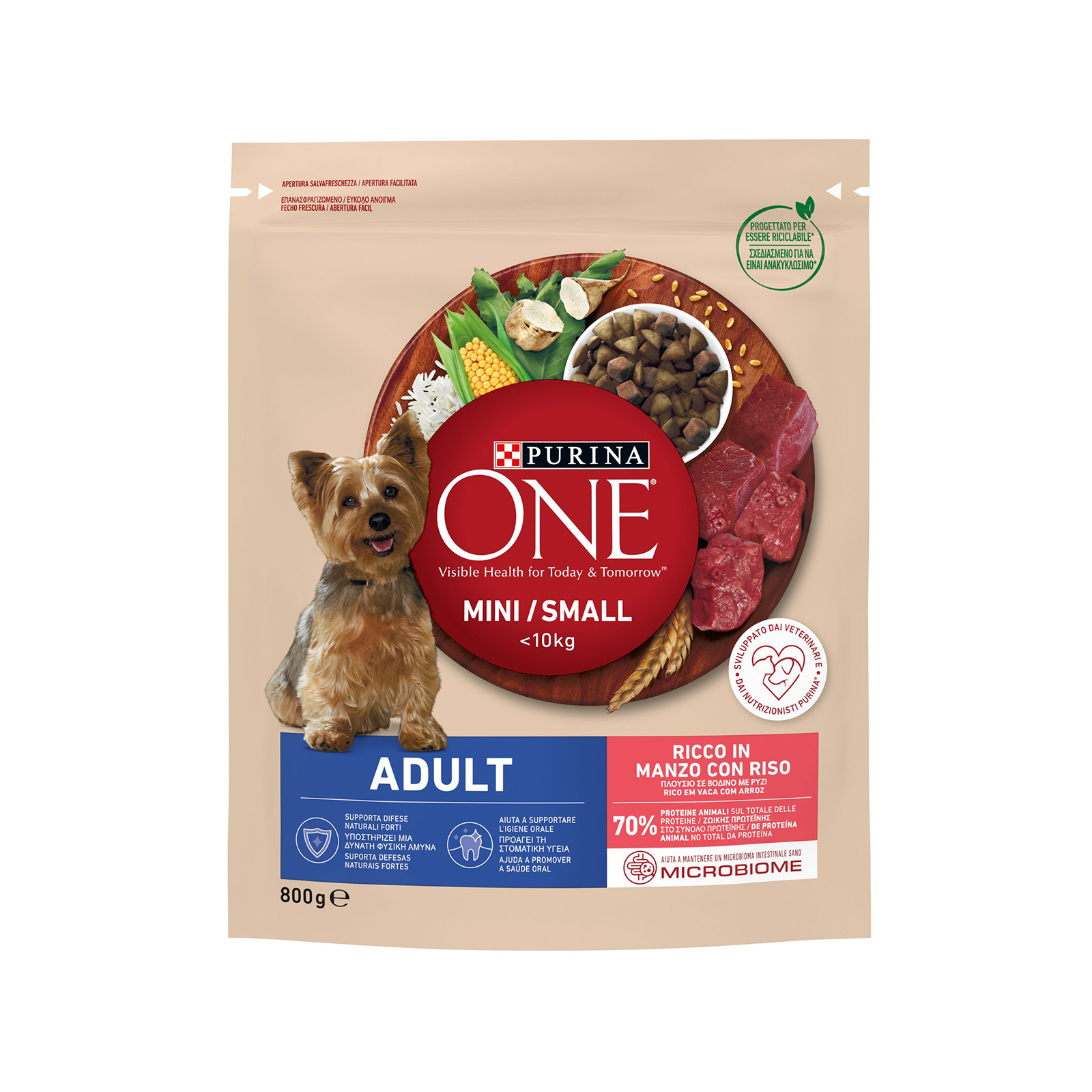 Purina One ξηρά τροφή σκύλου βοδινό με ρύζι adult mini 800g εικόνα 1