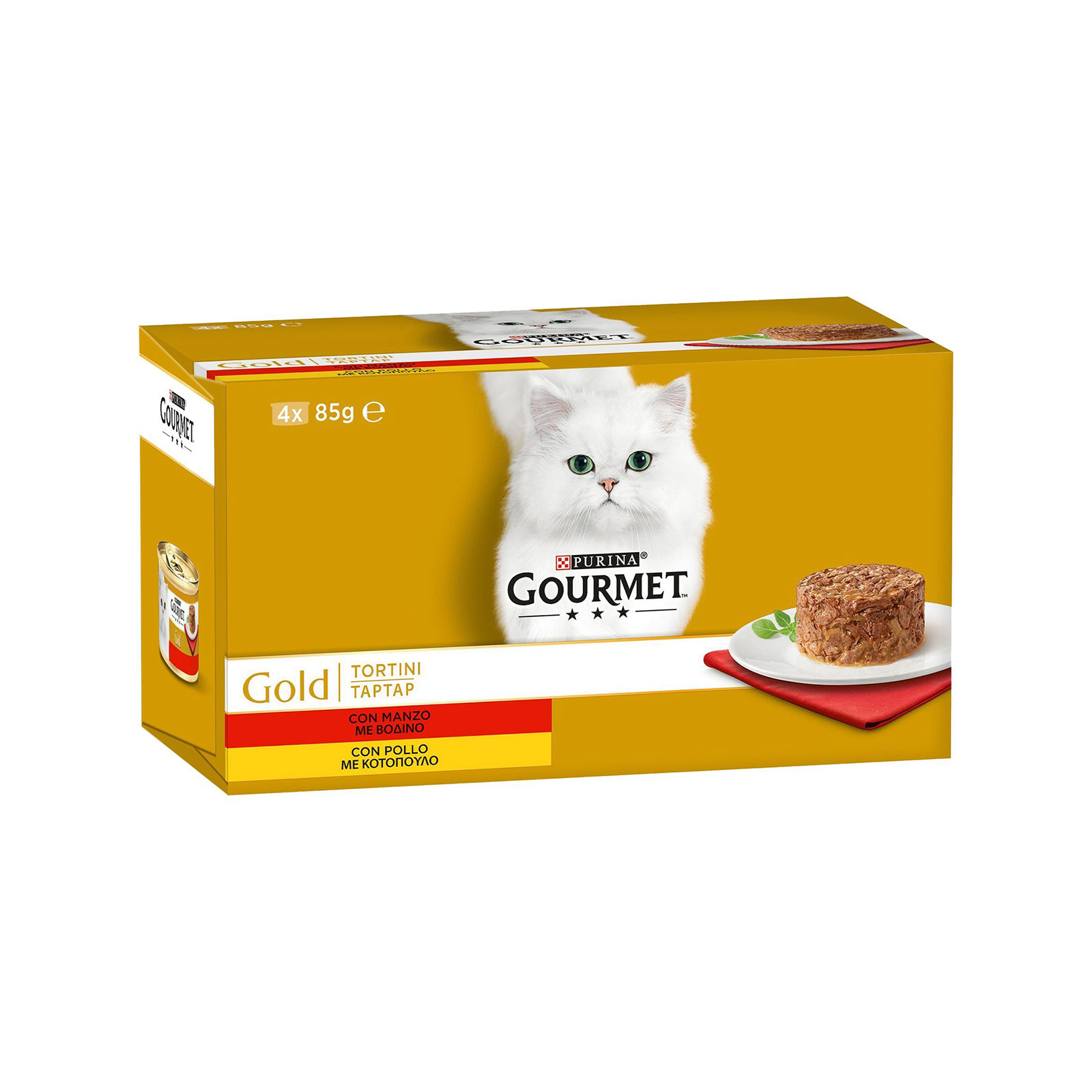 Gourmet Gold τροφή γάτας ταρτάρ με βοδινό & κοτόπουλο 4x85g εικόνα 1