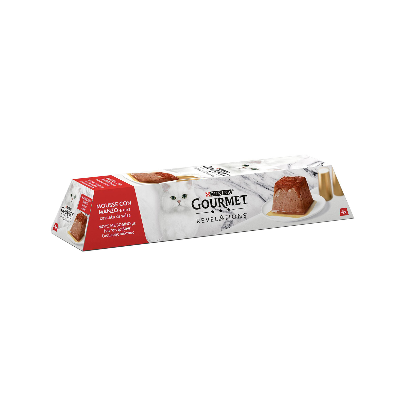 Purina Gourmet revelation τροφή γάτας μους με βοδινό & συντριβάνι ζουμερής σάλτσας 4x57g εικόνα 1