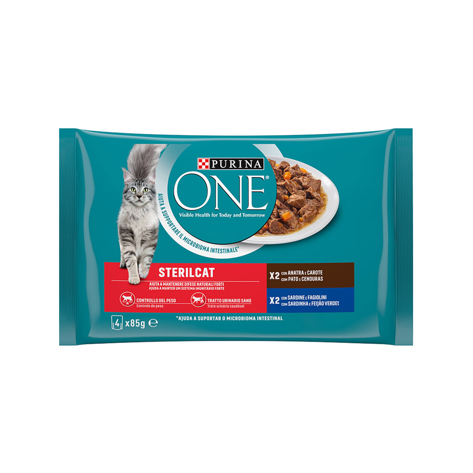 Purina One steril cat τροφή γάτας πάπια & σαρδέλες 4x85g εικόνα 1