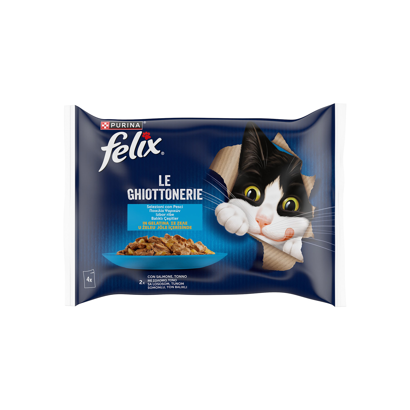 Felix Le Ghiottonerie τροφή γάτας με σολομό & τόνο 4x85g εικόνα 1
