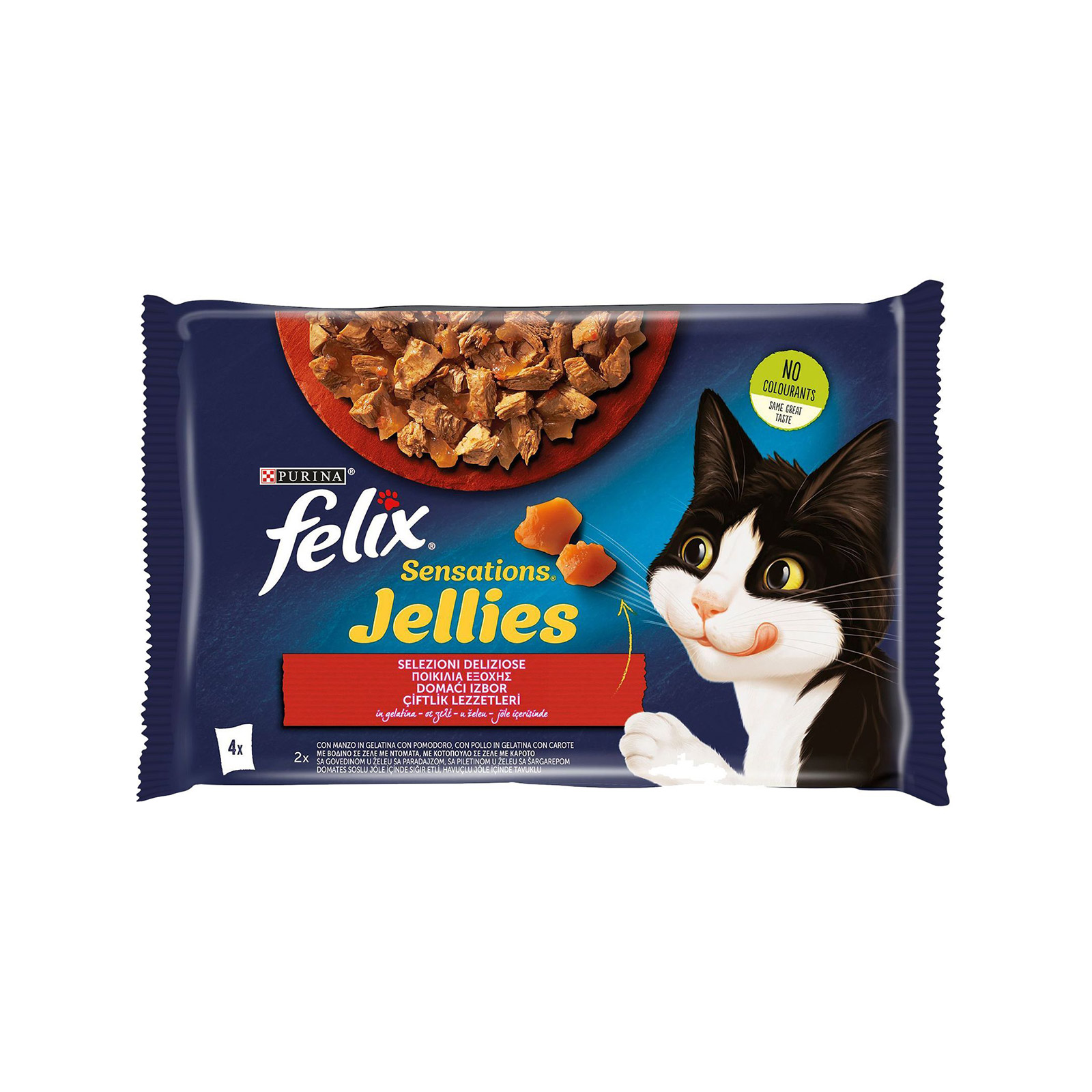 Felix Sensations Jellies τροφή γάτας με βοδινό & κοτόπουλο σε ζελέ 4x85g εικόνα 1
