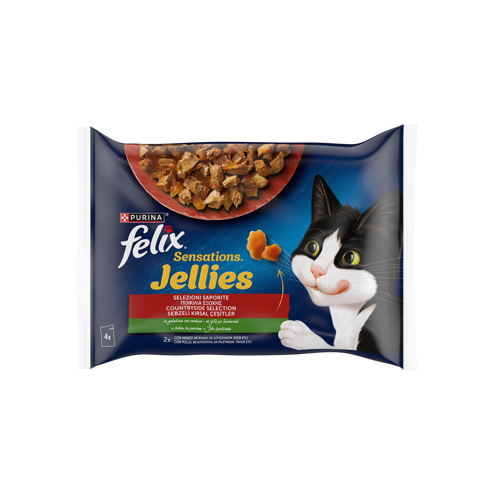 Felix Sensations Jellies τροφή γάτας με βοδινό & κοτόπουλο σε ζελέ 4x85g εικόνα 1
