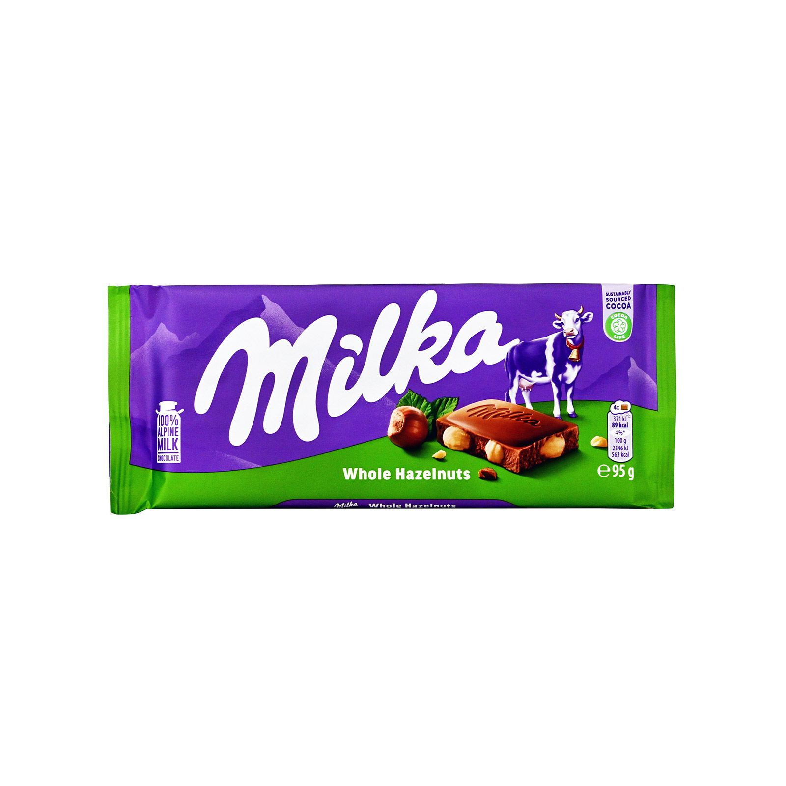 Milka Tablet σοκολάτα γάλακτος με ολόκληρα φουντούκια 95g εικόνα 1