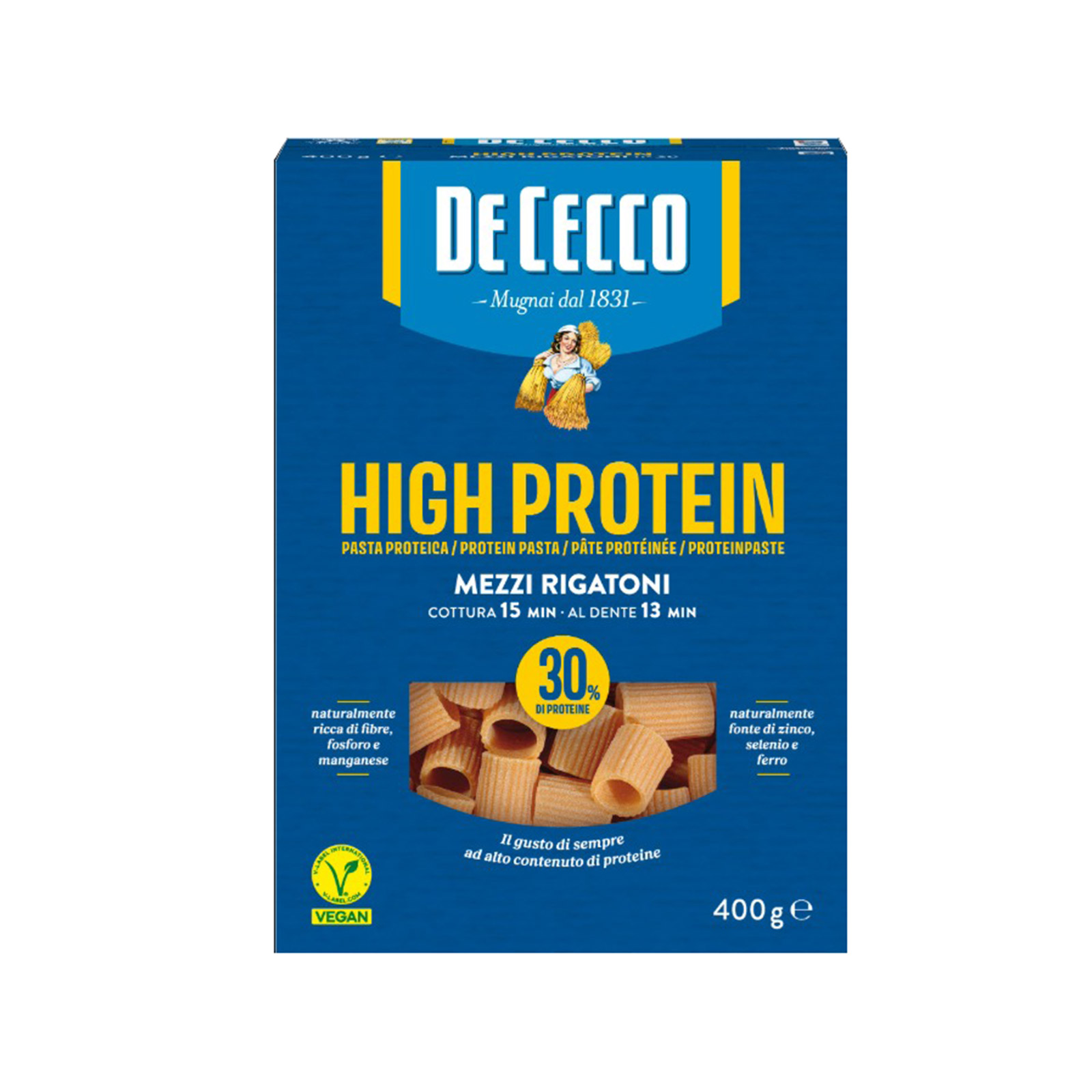 De Cecco High Protein πάστα ζυμαρικών mezzi rigatoni 400g εικόνα 1