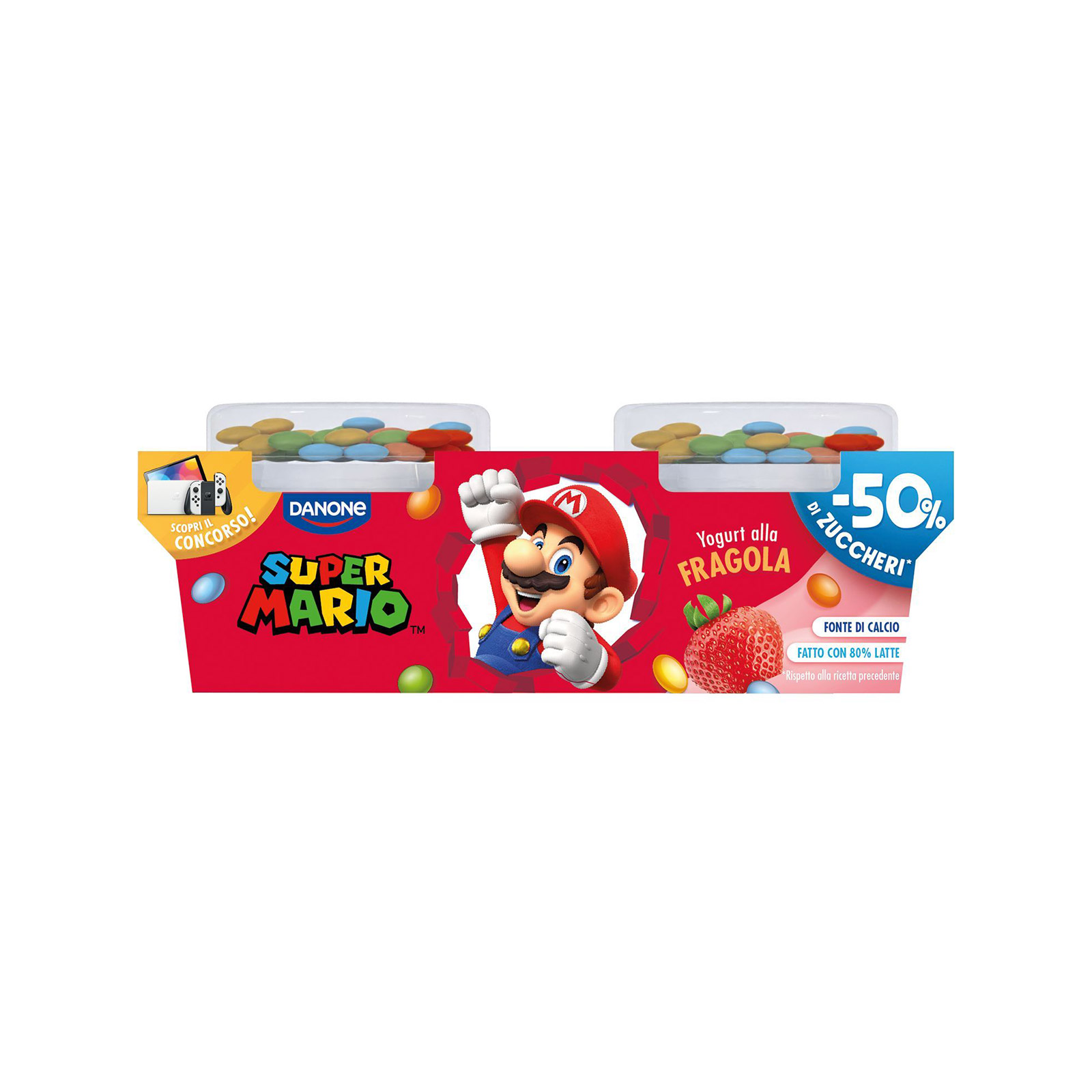 Danone Super Mario yogoloso επιδόρπιο γιαουρτιού παιδικό φράουλα & σοκολατένια κουφετάκια 2x110g εικόνα 1